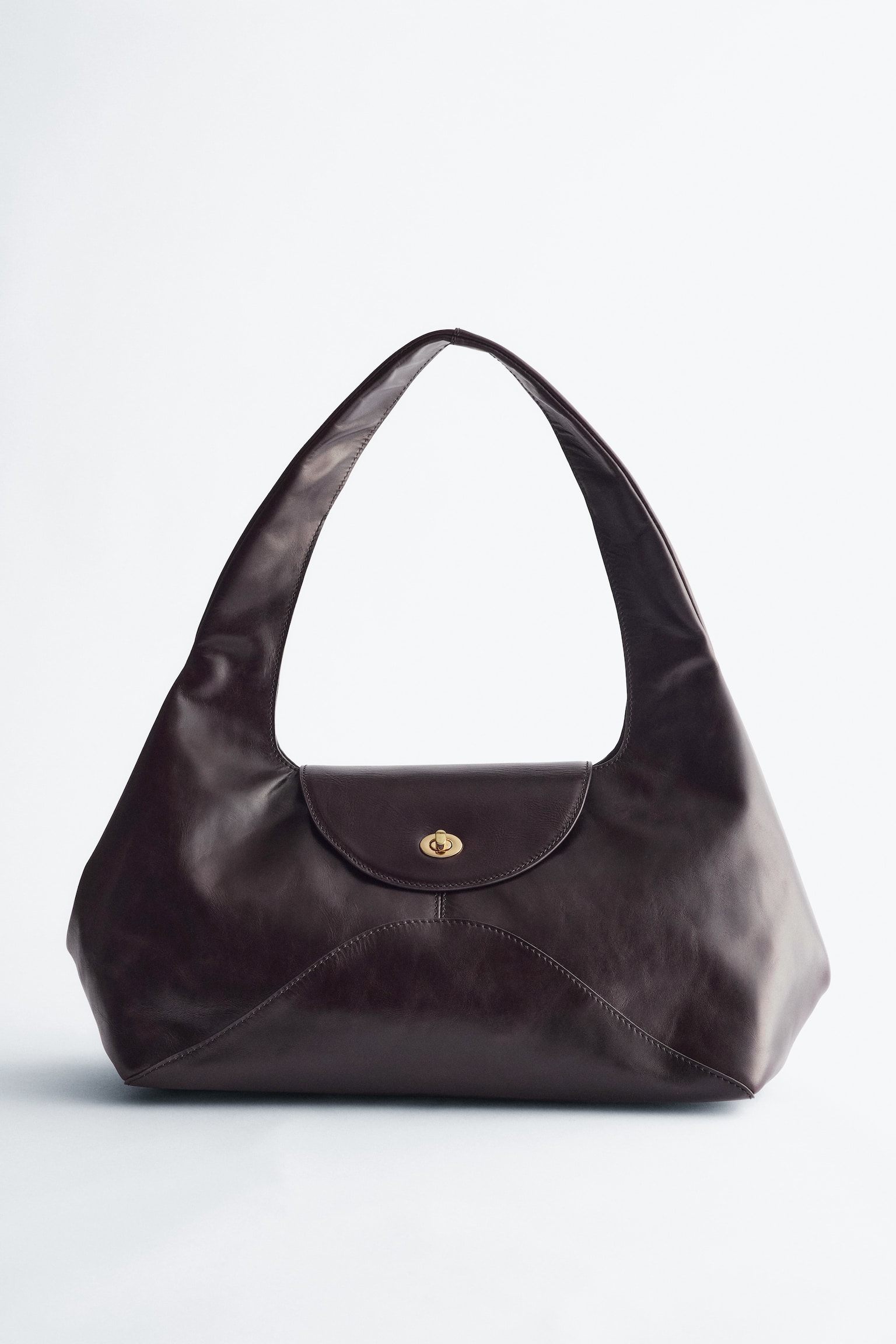 Borsa a spalla curva in pelle scamosciata - Pelle marrone scuro/Pelle scamosciata verde kaki - 2