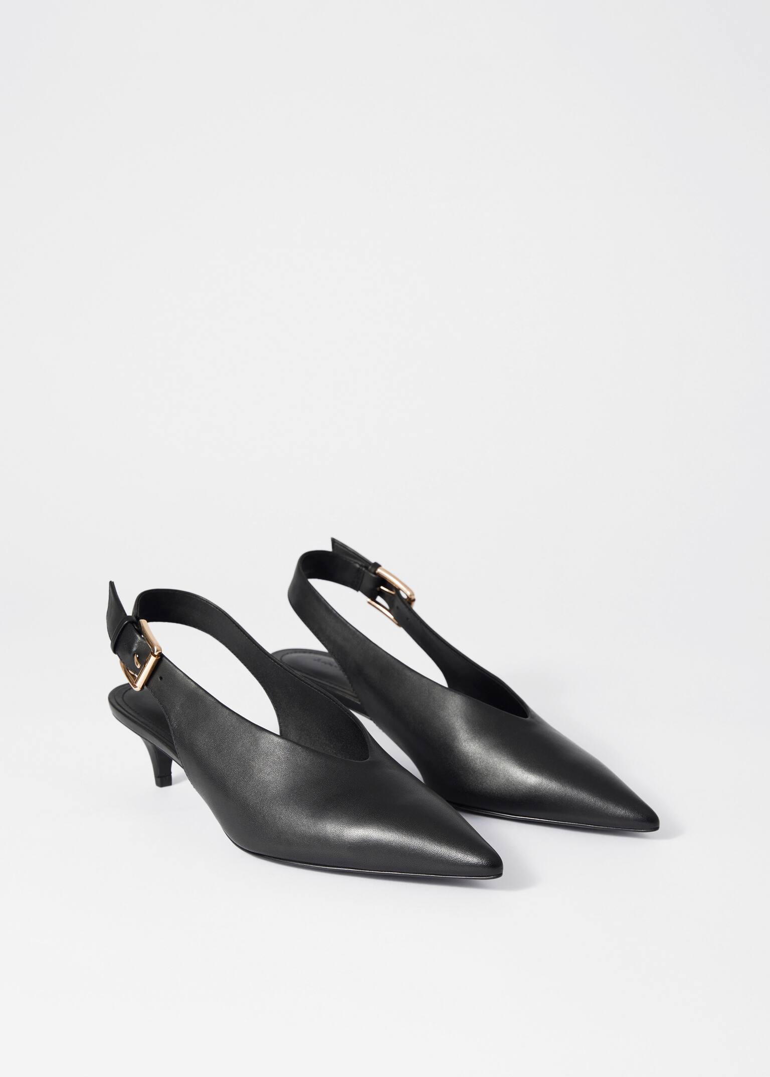 bőr slingback cicás sarkú cipő - Fekete/Bézs velúr - 3