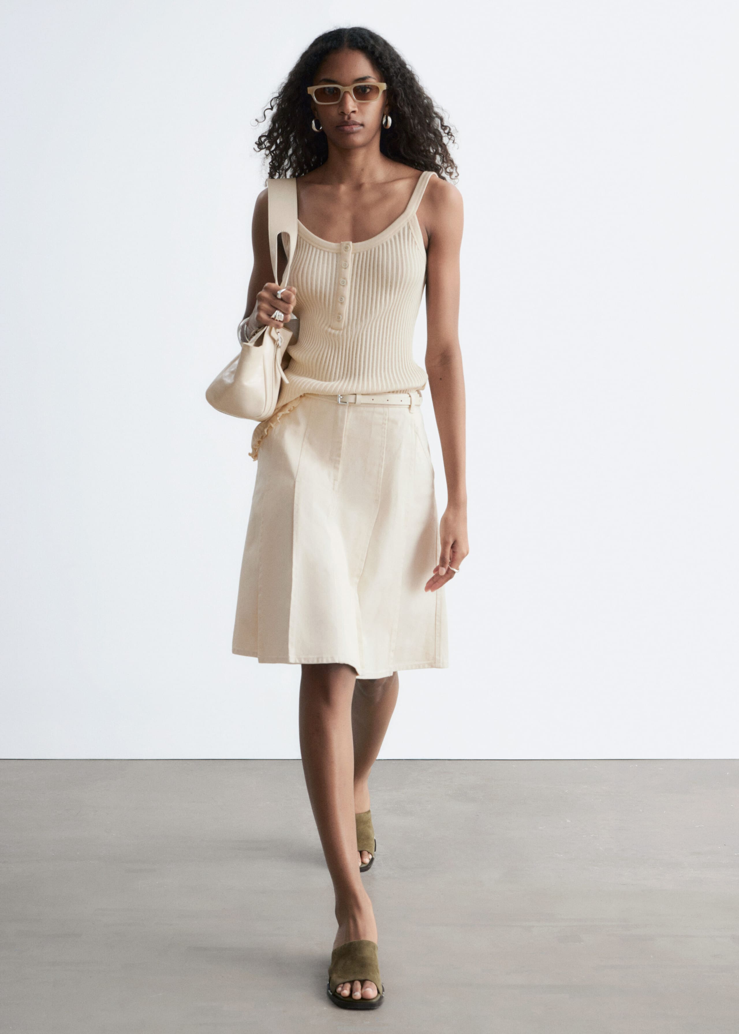 Image of Pleated Cotton Midi Skirt