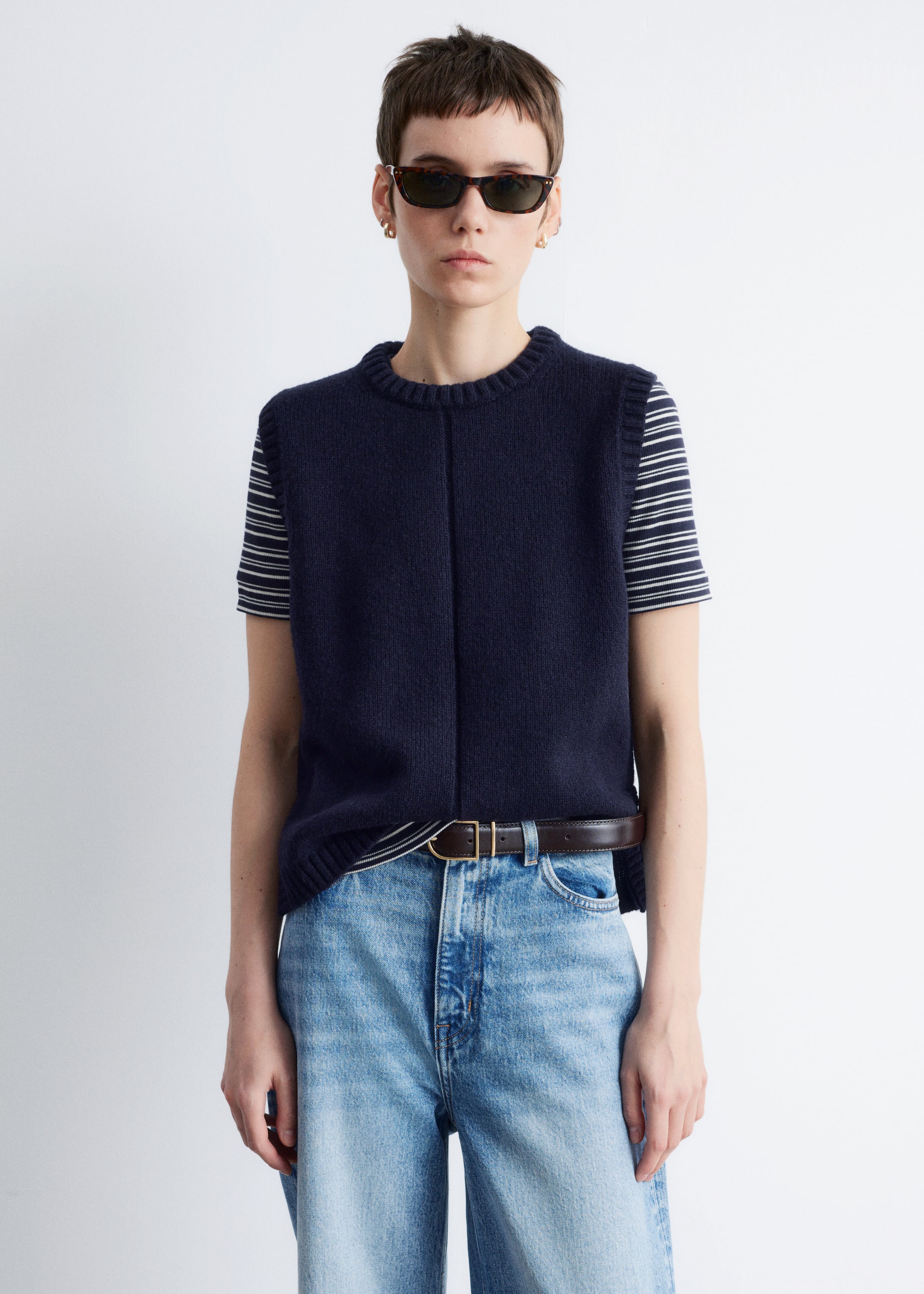 View larger image: Knitted Sweater Vest - Navy Blue - Ladies | H&M GB 1
