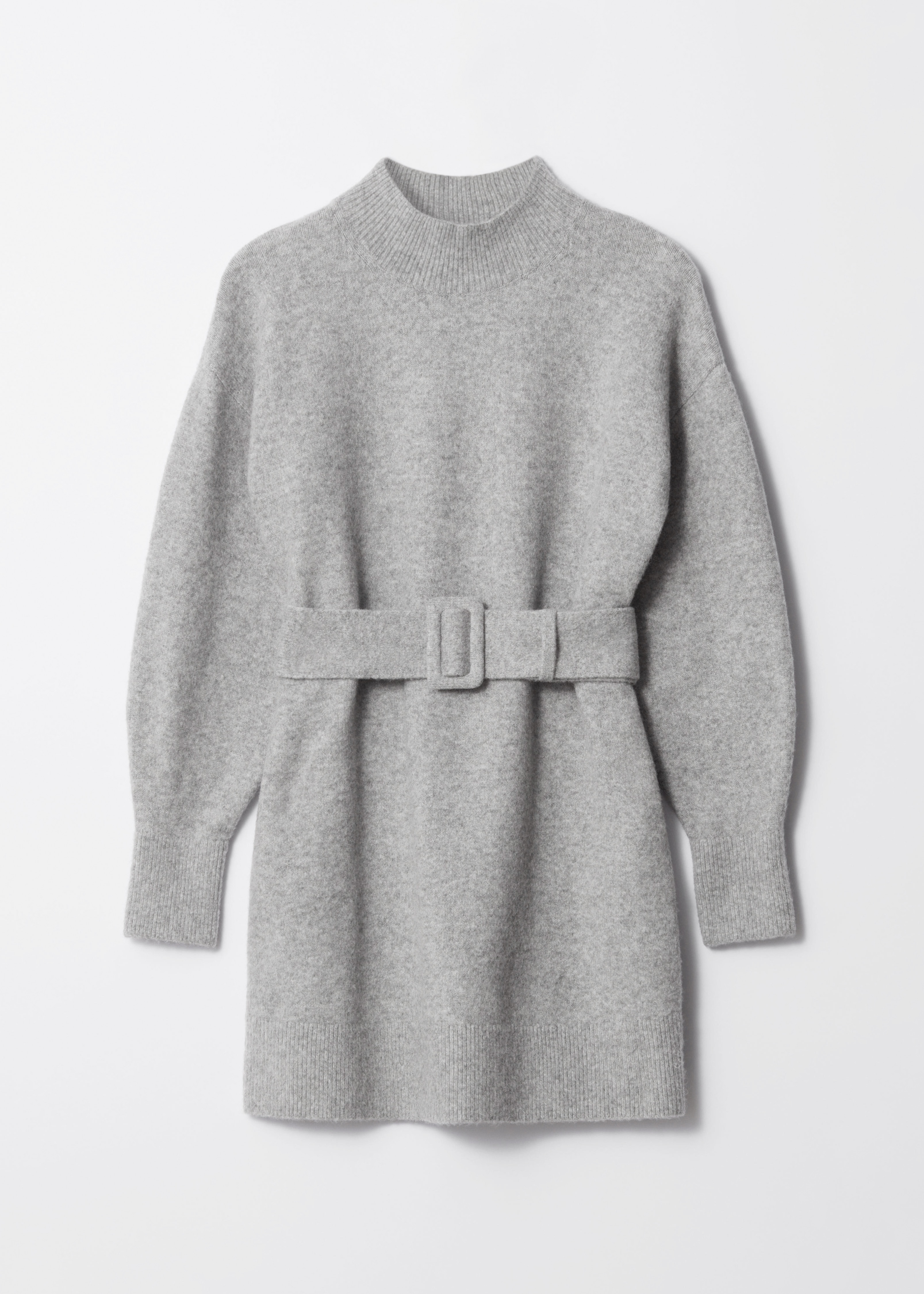 Belted Mini Knit Dress - Grey/Black