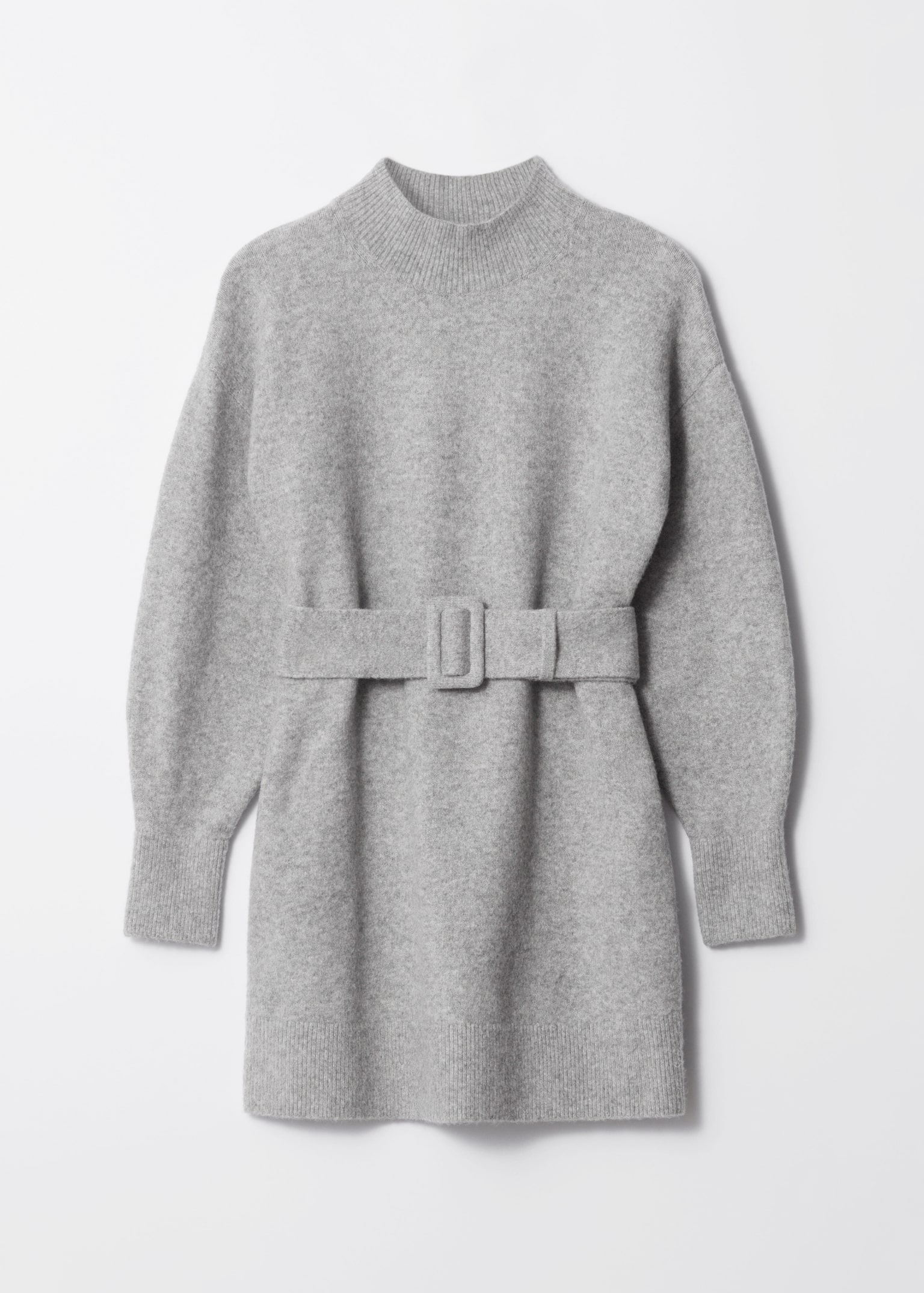 Belted Mini Knit Dress - Grå/Sort/Mørkerød