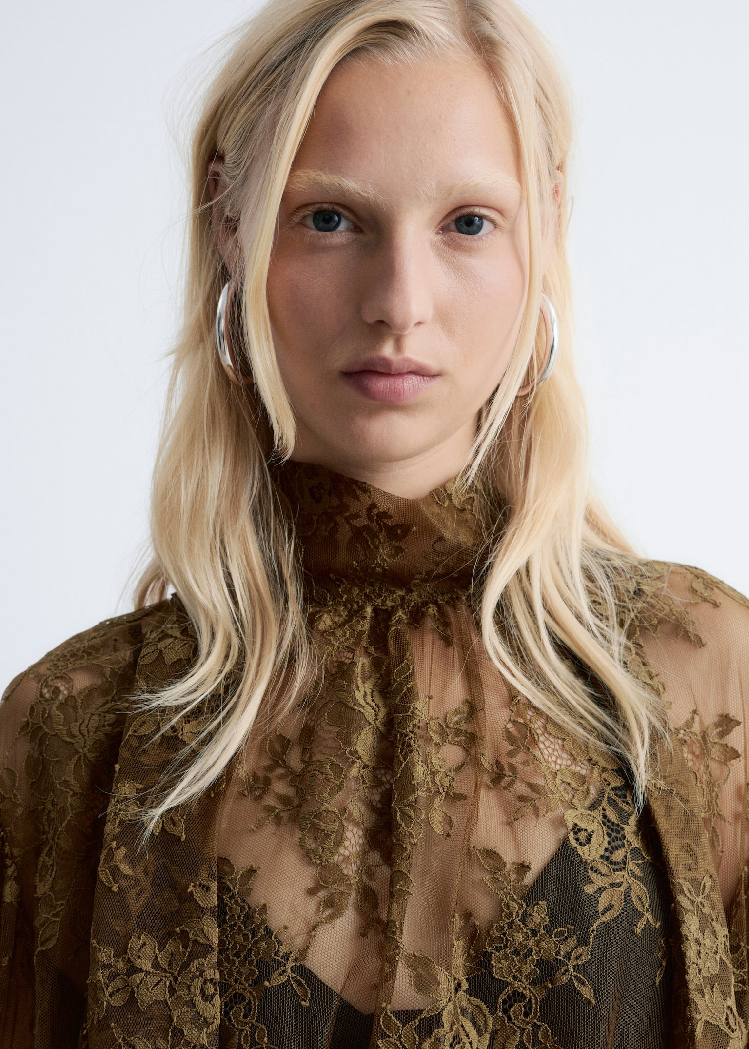 Kanten blouse met strik - Kakigroen - 4