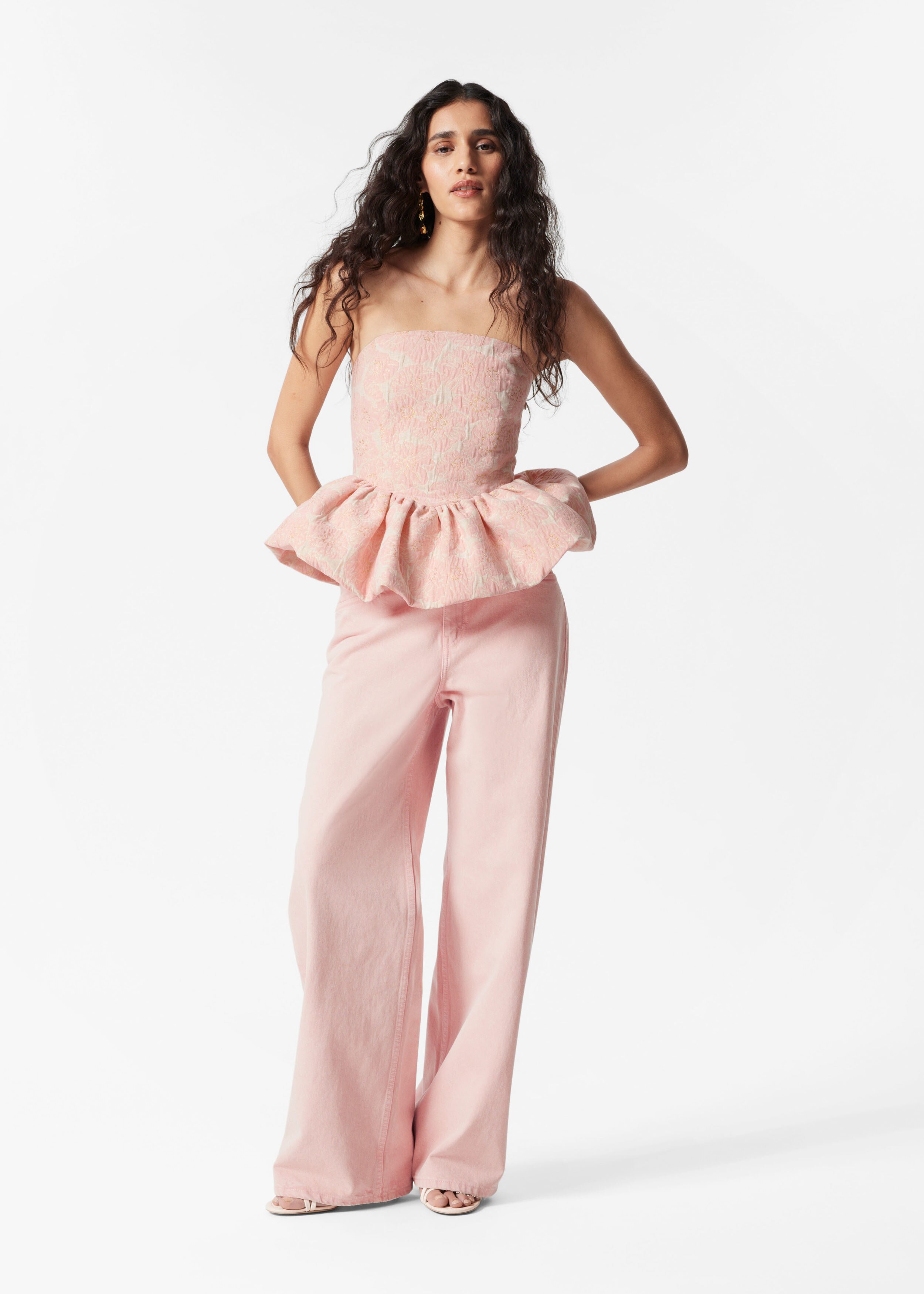 トップス Acka jacquard peplum bustier ASOS LUXE co-ord jacquard peplum top with bow back in capri