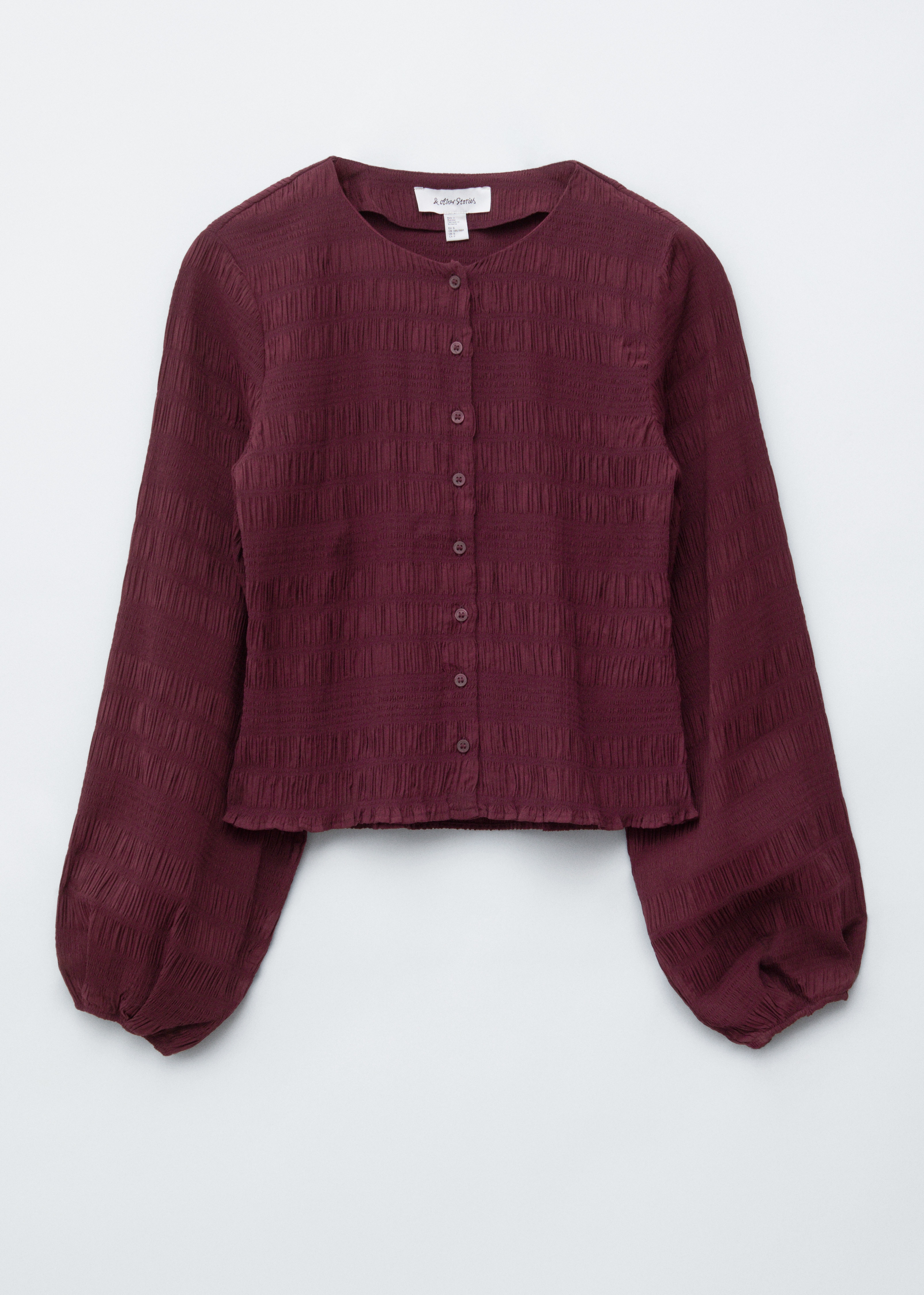 Top s balónovými rukávy a žabičkováním - Tmavě červená/Černá