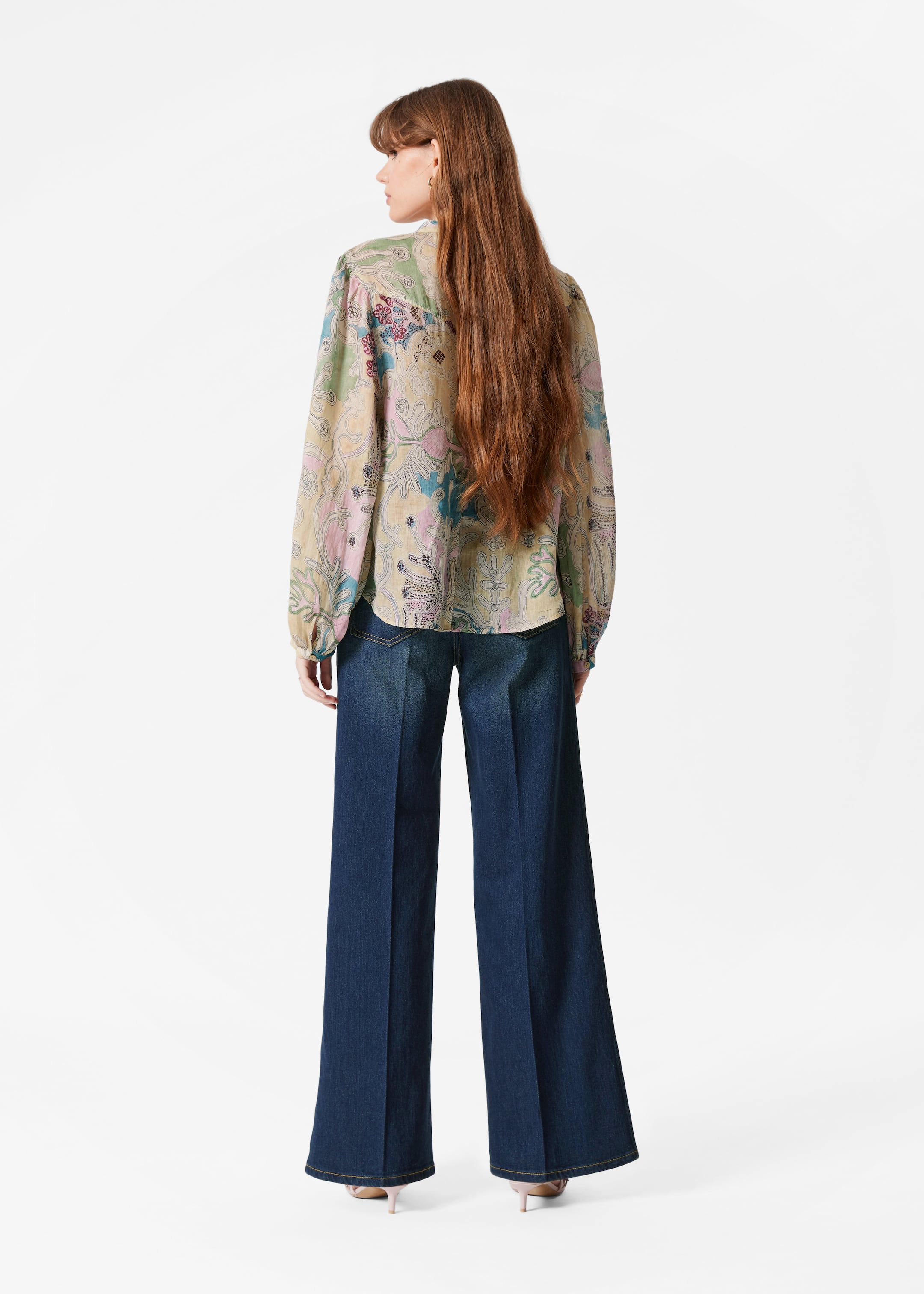 Zobrazit větší obrázek: Halenka s nabíranými rukávy - Beige/Blue Pattern - ŽENY | H&M CZ 4