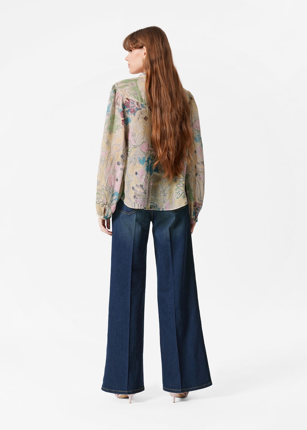 Puff-Sleeve Blouse - Pink floral-appliqué - Lookbook