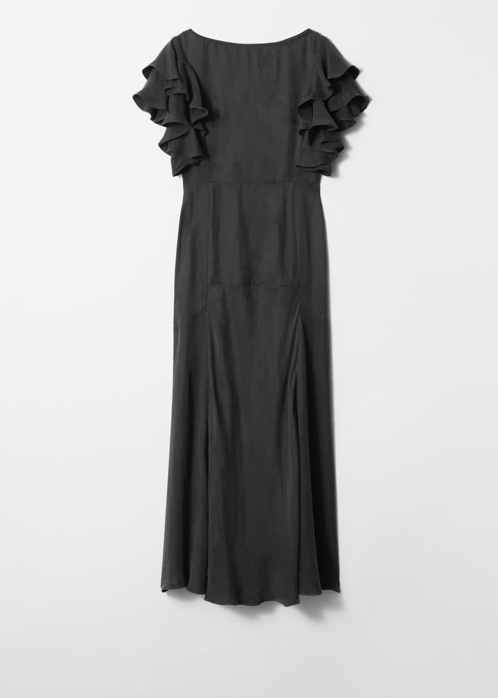 Robe longue volantée en satin - Noir - Still Life