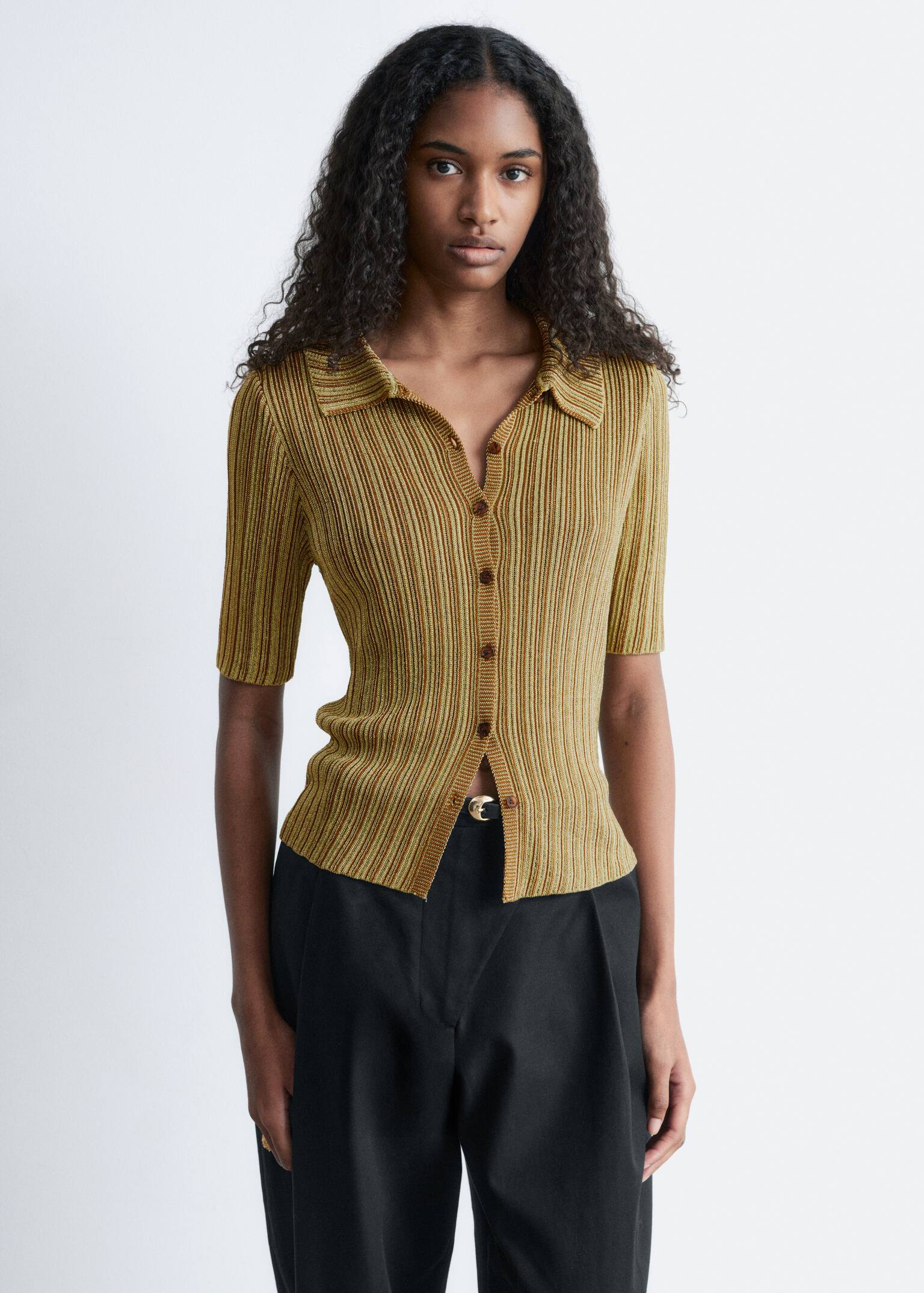 Ribstrikket Lurex-top - Beige - 3