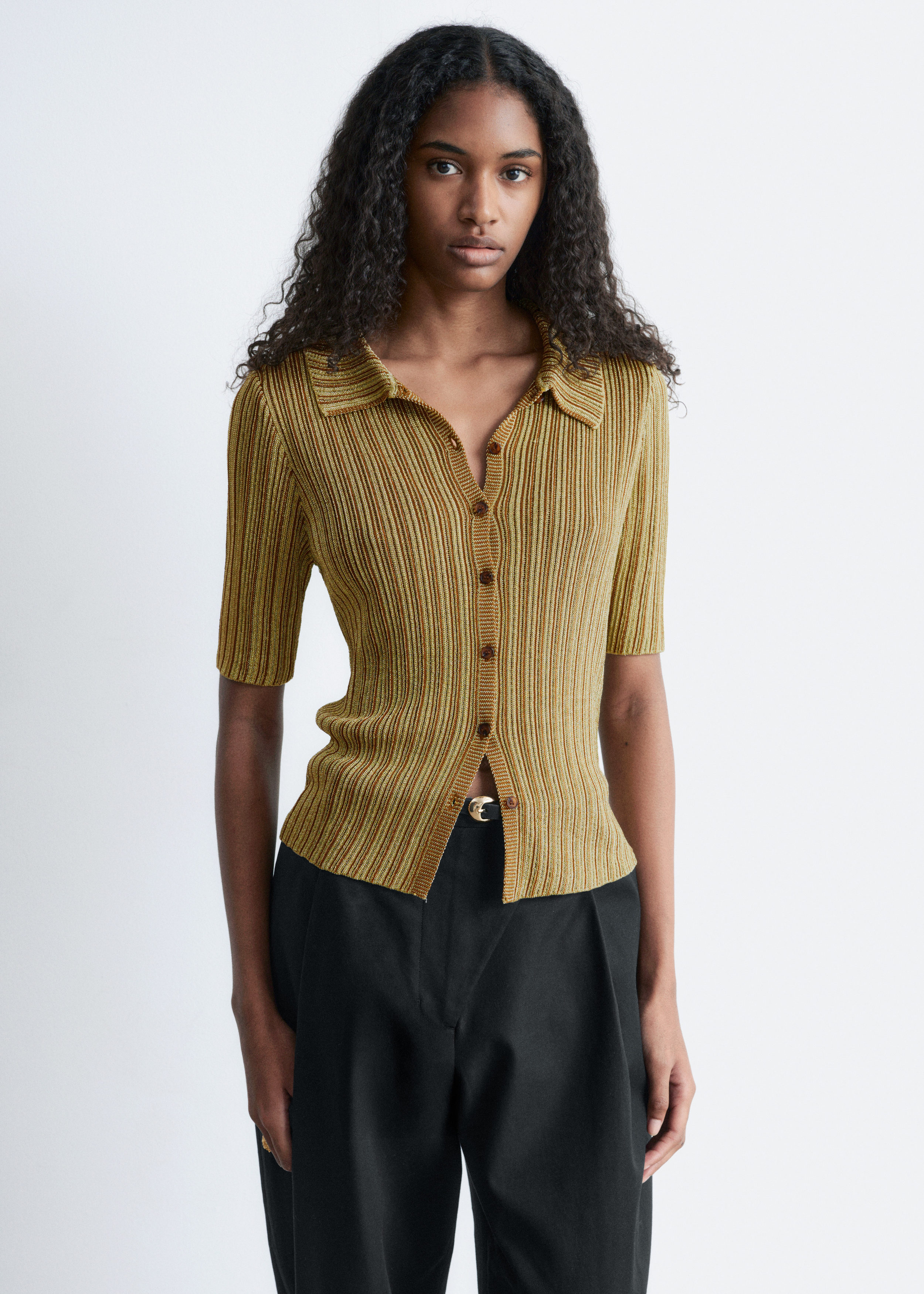 Rib-Knit Lurex Top - Beige - T-shirts - & Other Stories US