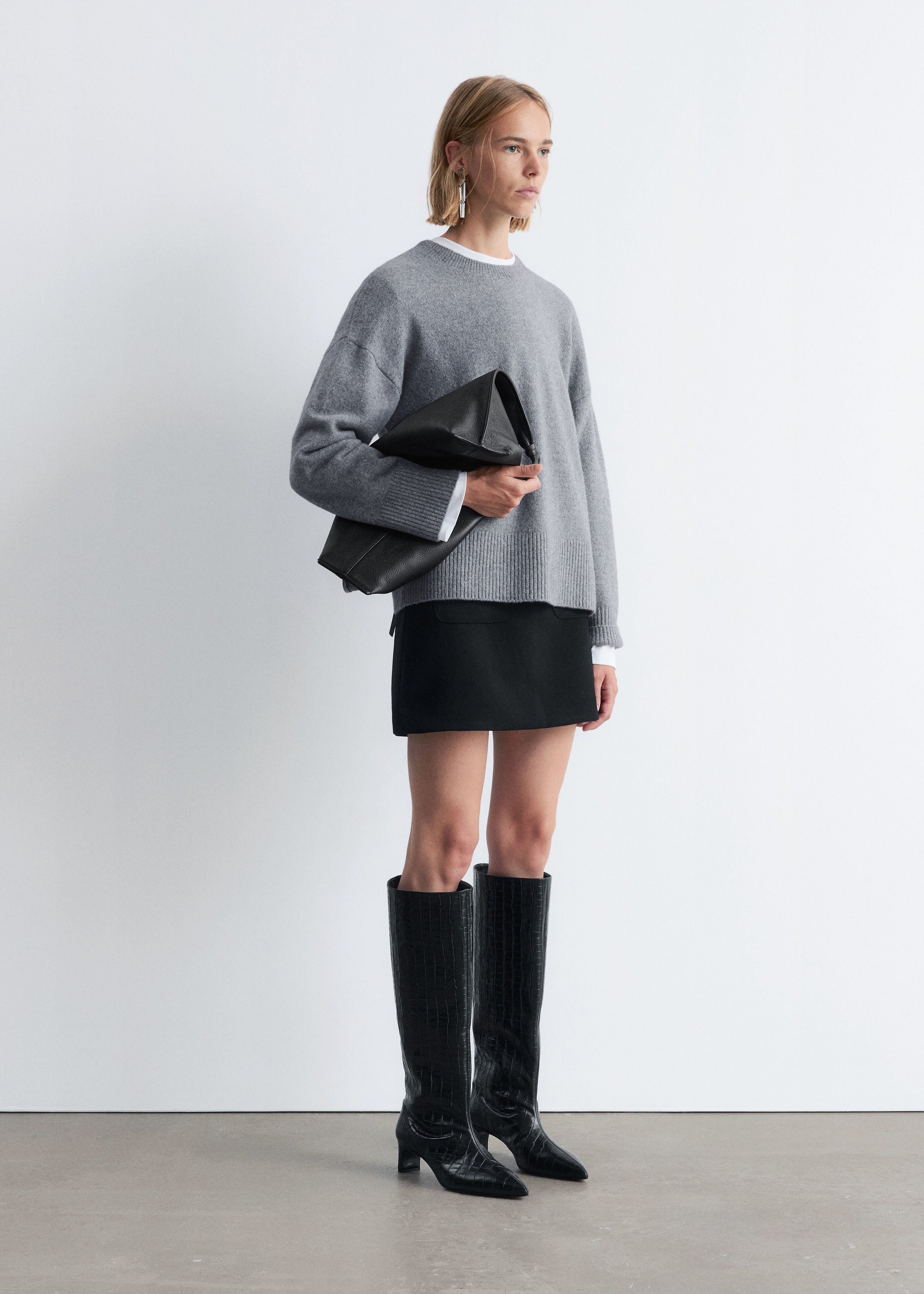 Verybrain mohair lip cardigan、Skirtセット 