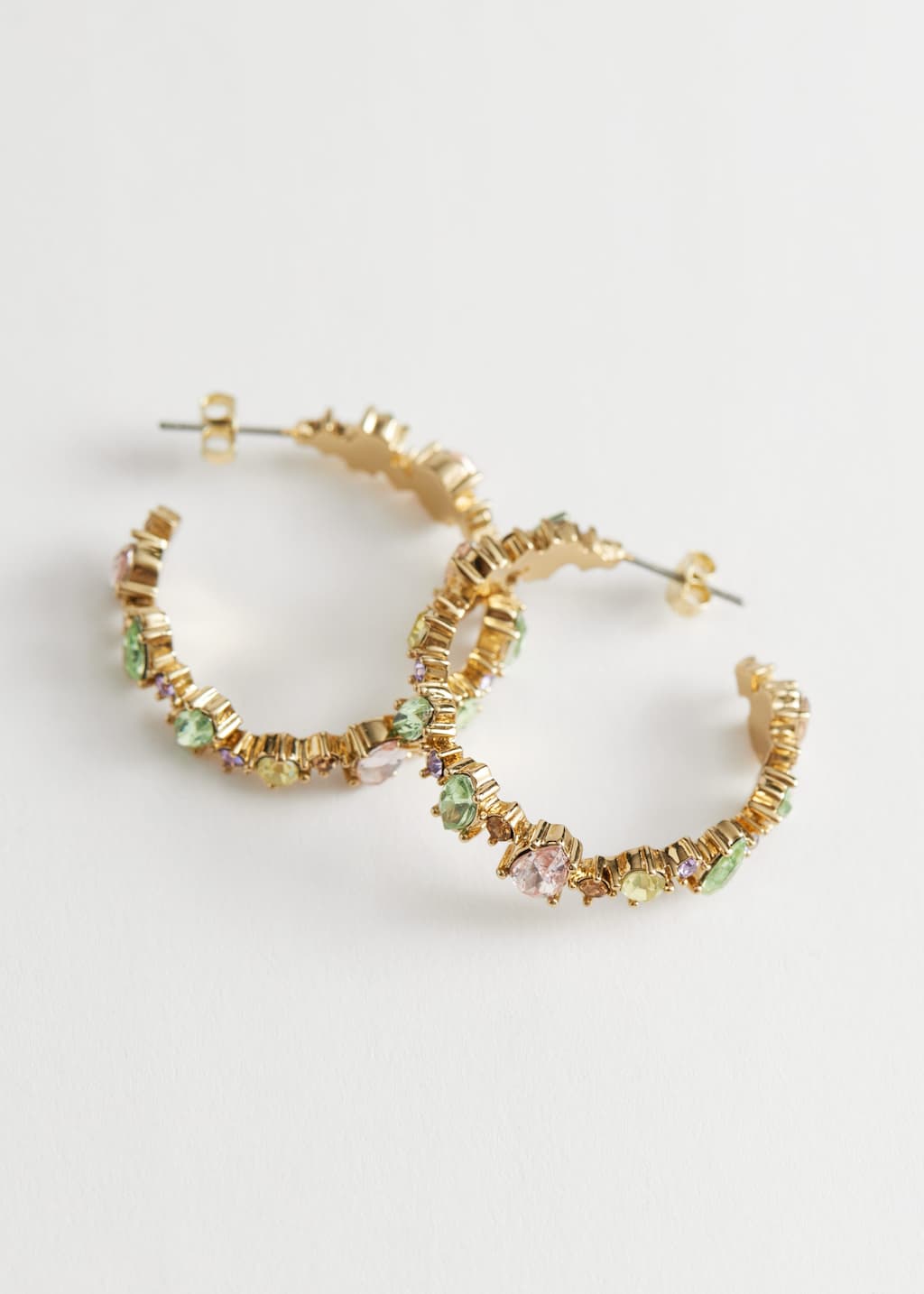 Textured Rhinestone Mini Hoop Earrings - Gold - Still Life