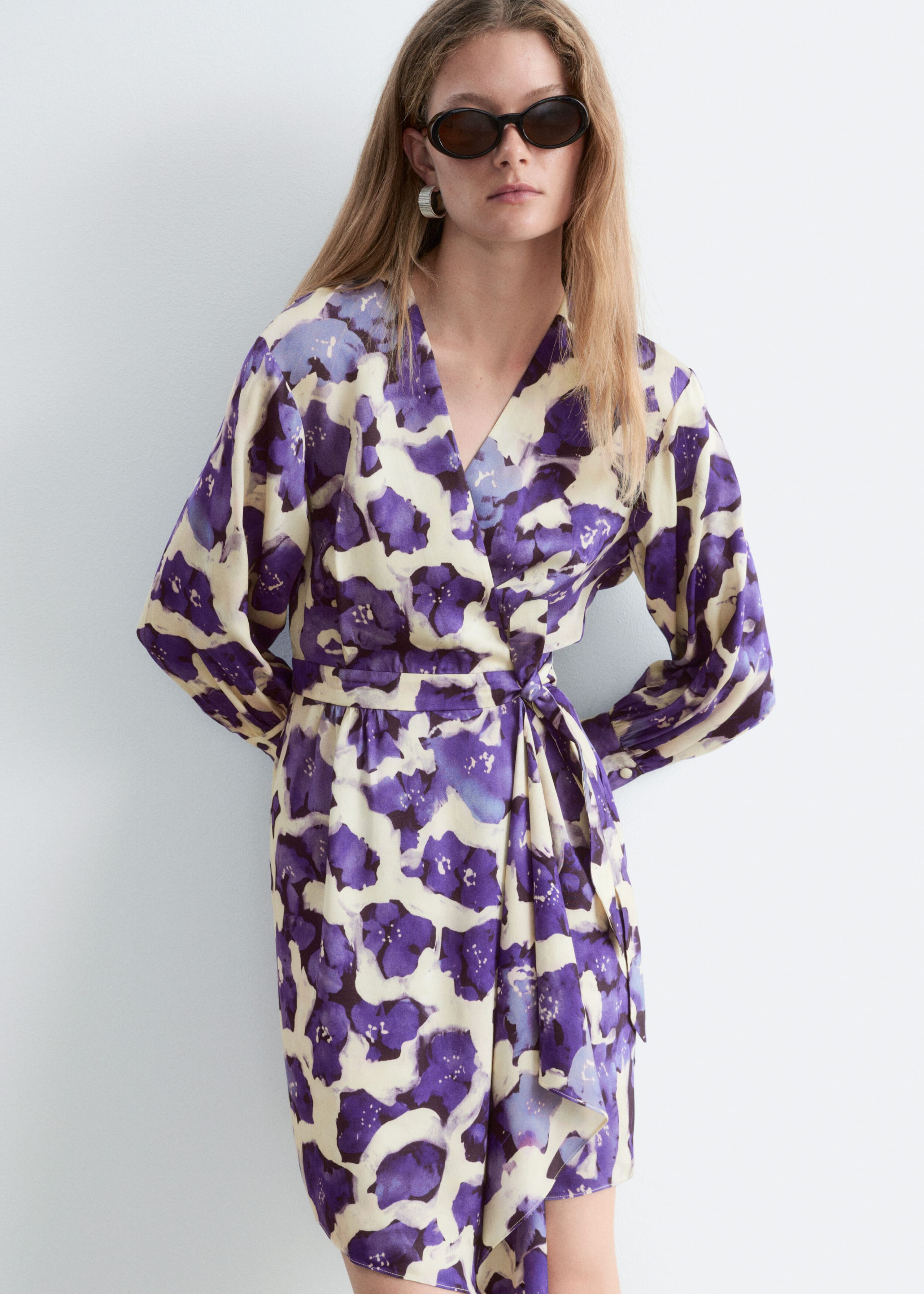 Printed Midi Dress - Off White/Purple - Lookbook