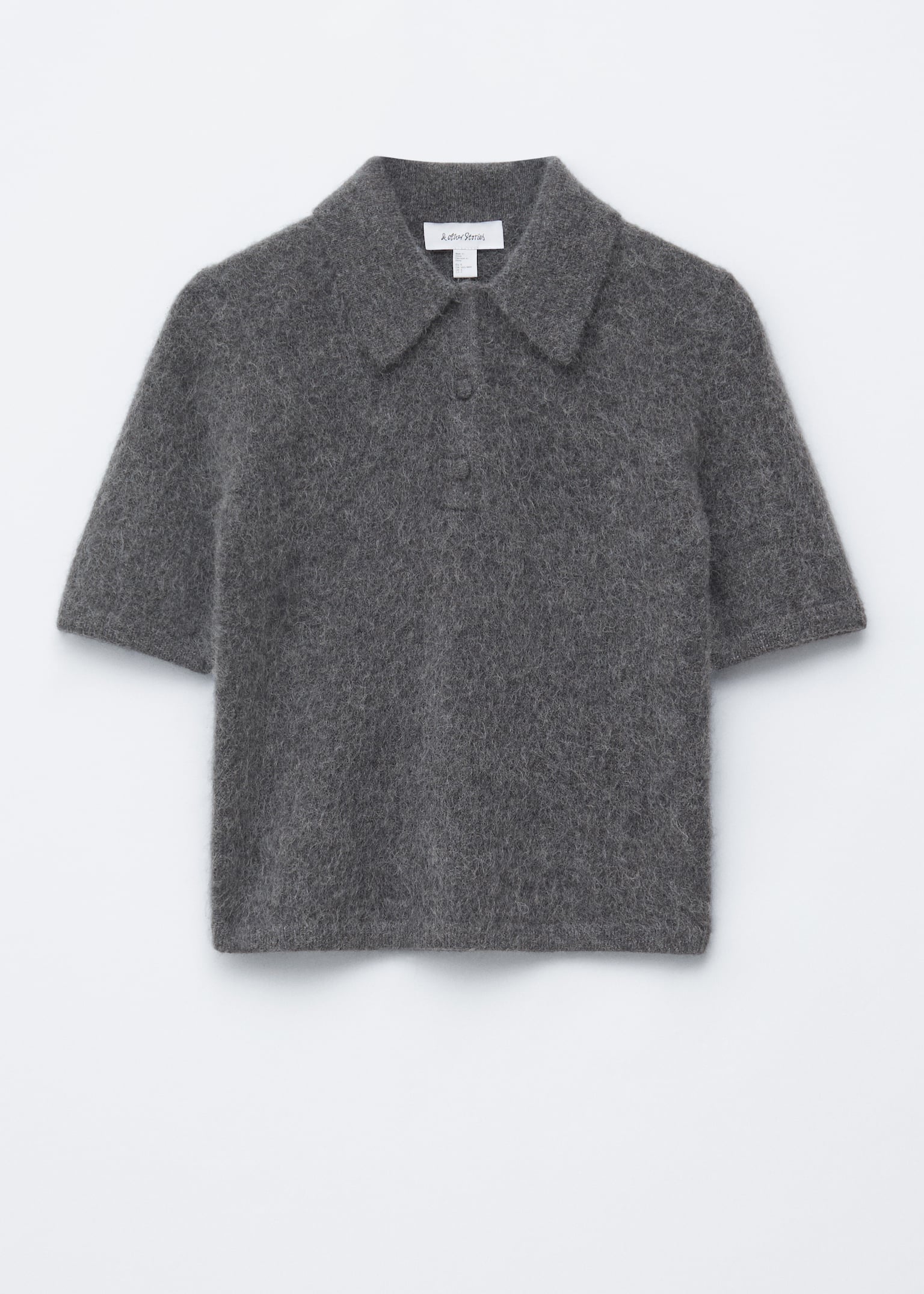 Brushed Knit Polo T-Shirt - Dark Grey/Dark Brown - 2