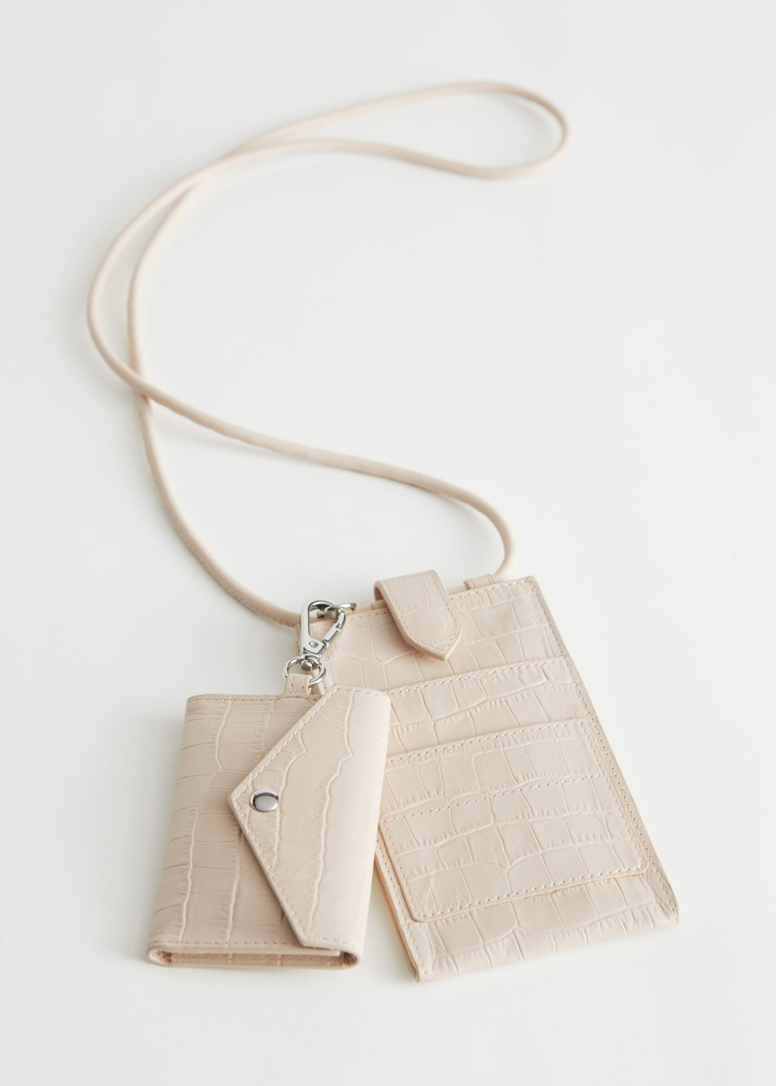 Croc Embossed Leather Neck Wallet - Blue - Natura morta