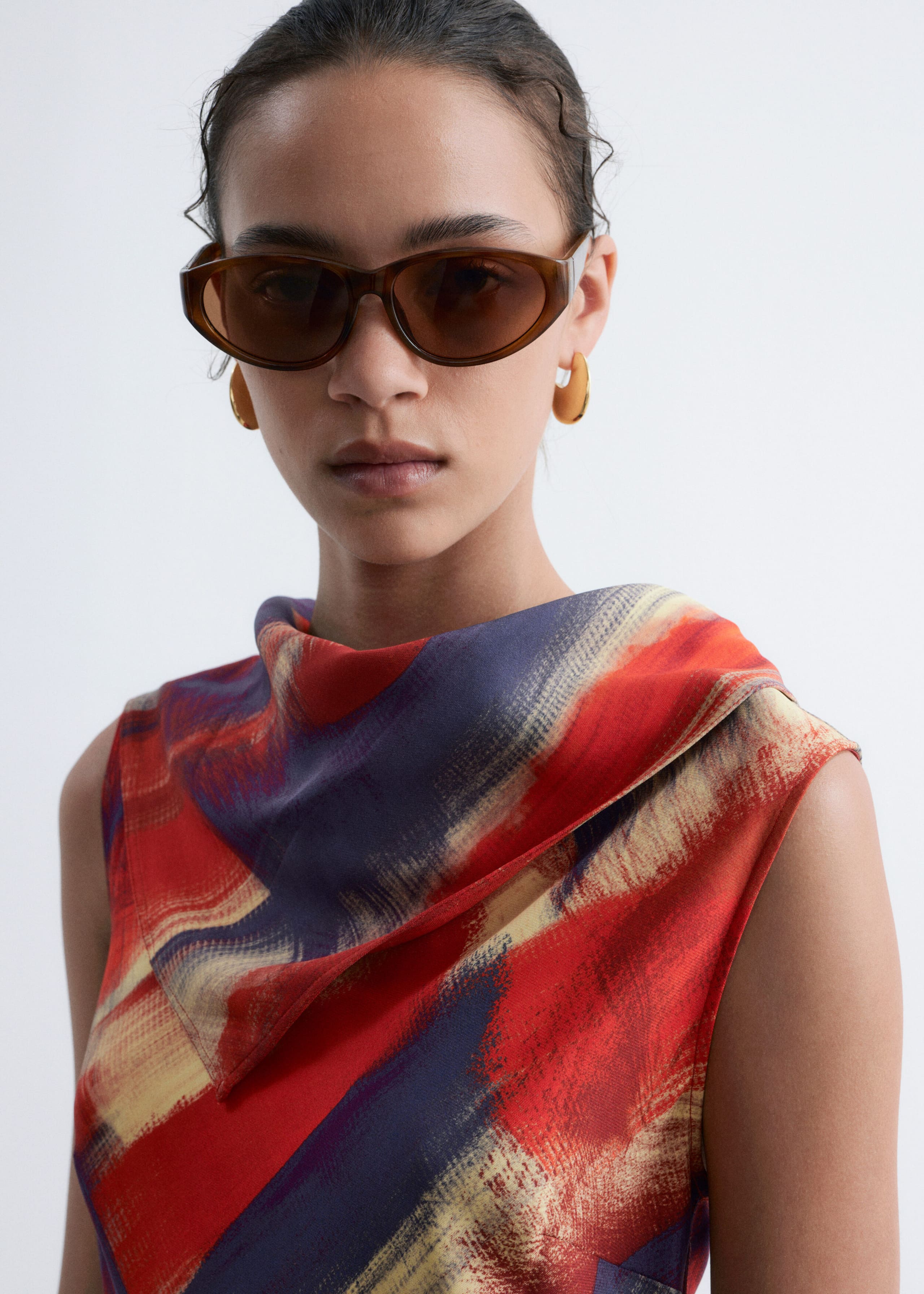 Scarf-Detail Midi Dress - Red/Print - Lookbook