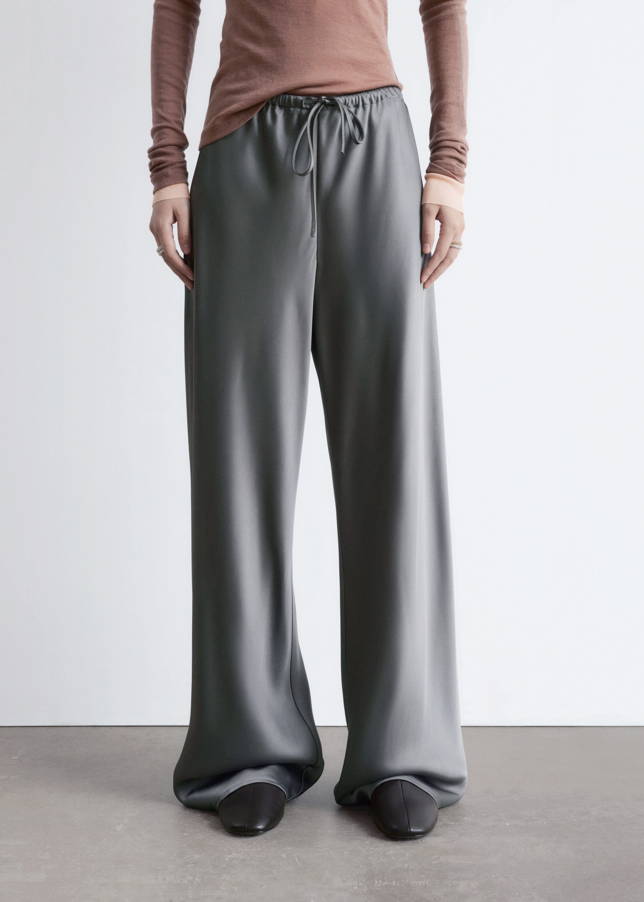 Image of Drawstring Satin Trousers