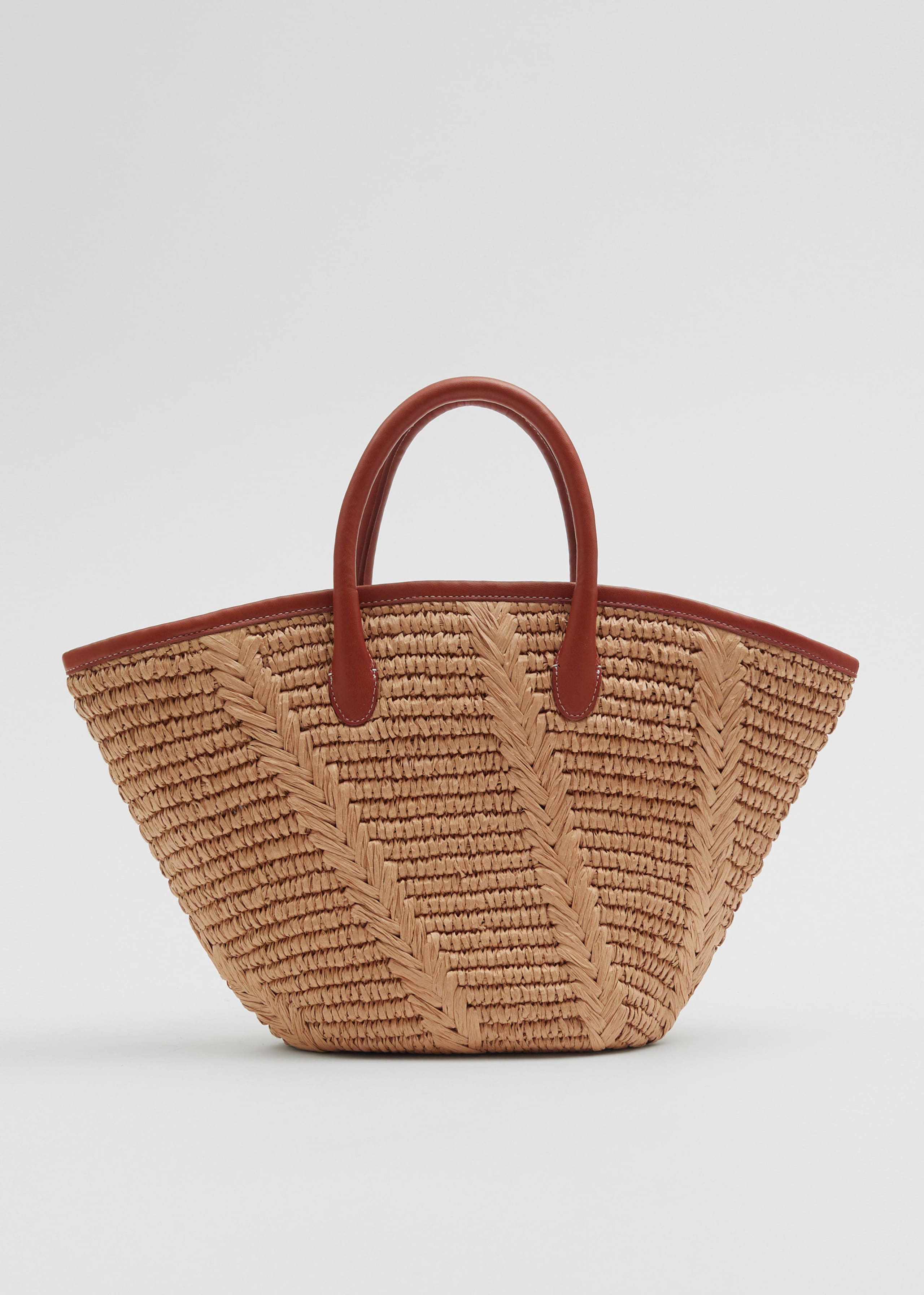 Leather-Trimmed Straw Tote - Beige - Still Life