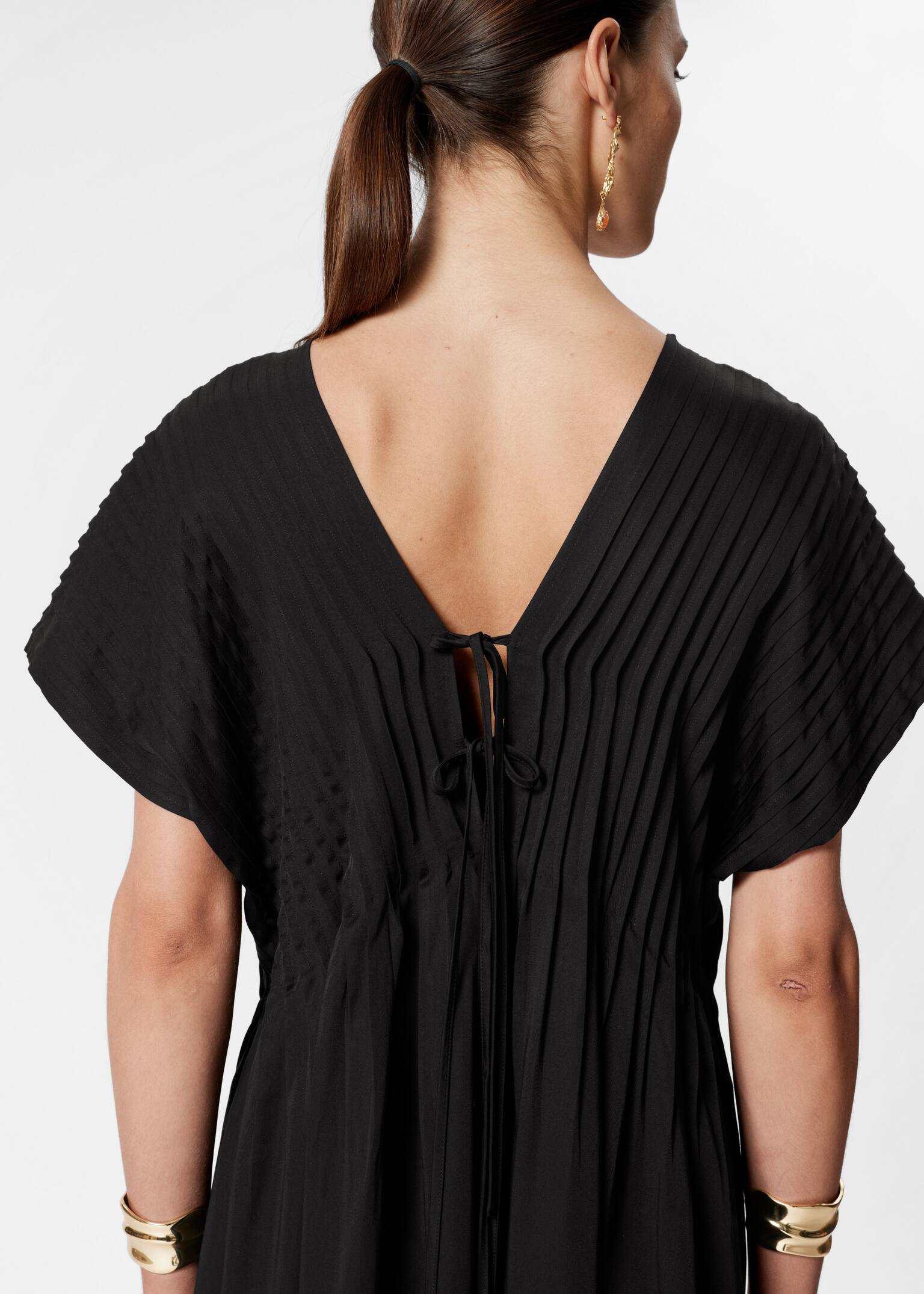 Pleated Dolman Midi Dress - Μαύρο/Σκούρο Μωβ - 5