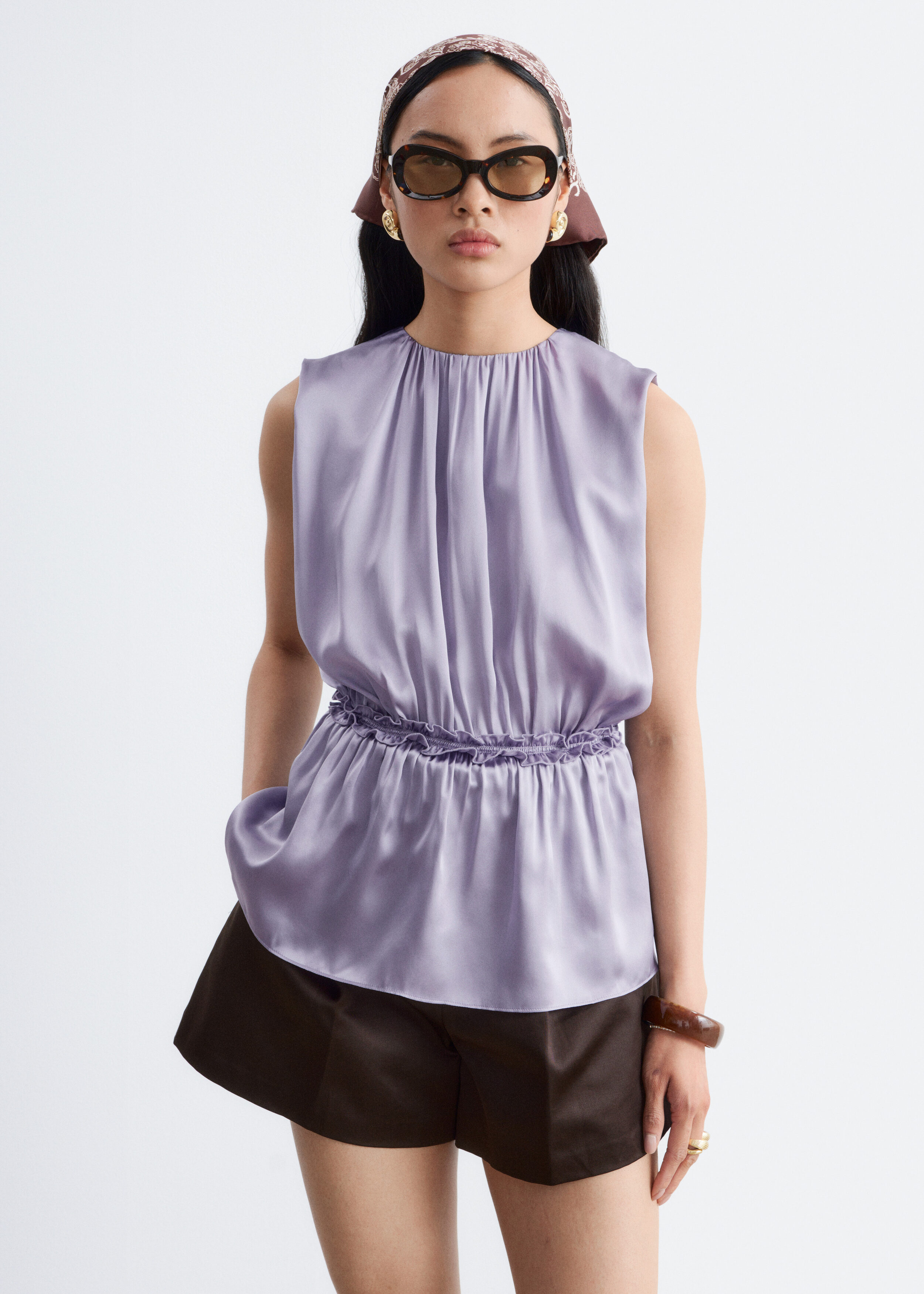 Sleeveless Silk Frill Top