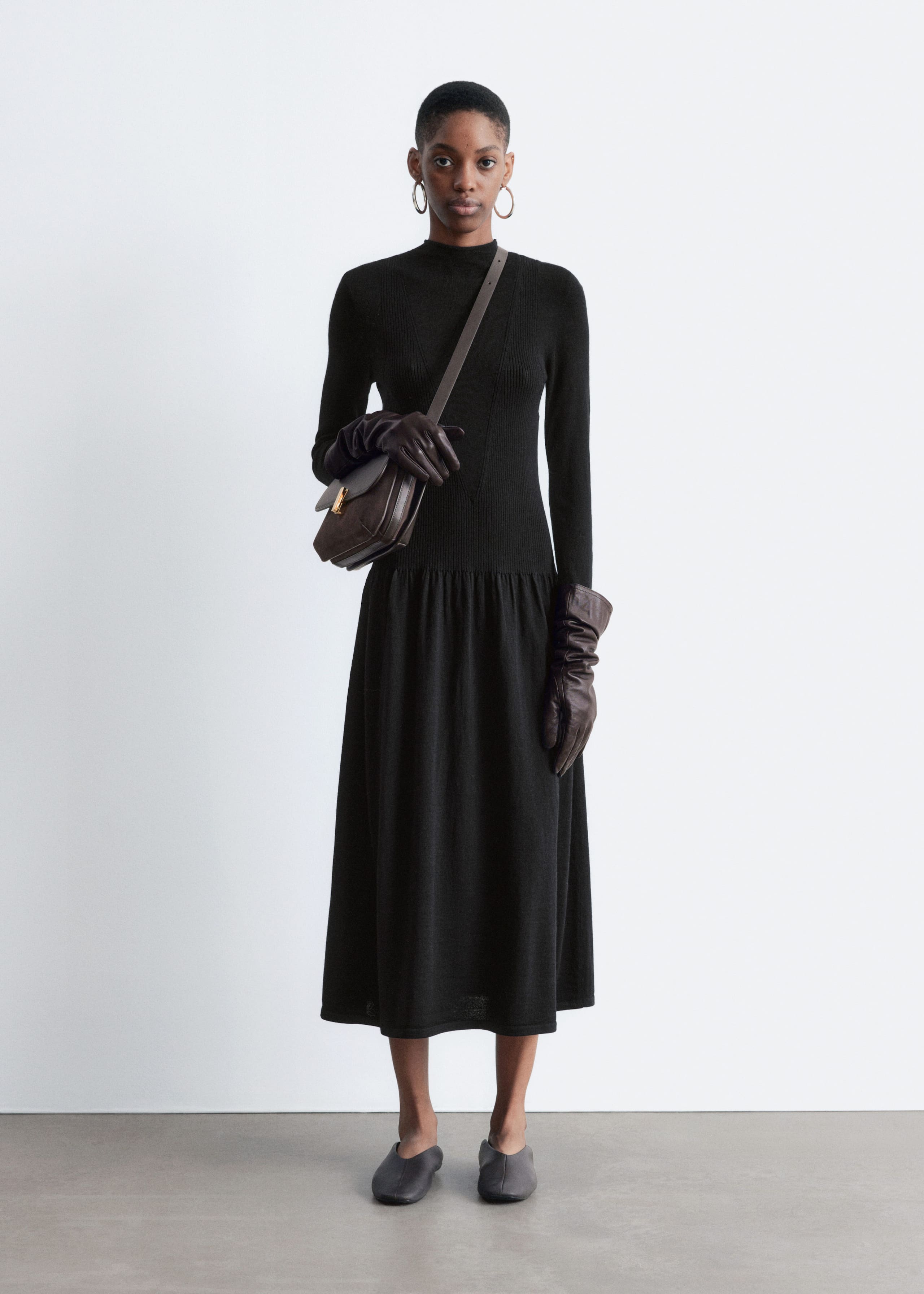 Image of Knitted Mock-Neck Midi Dress