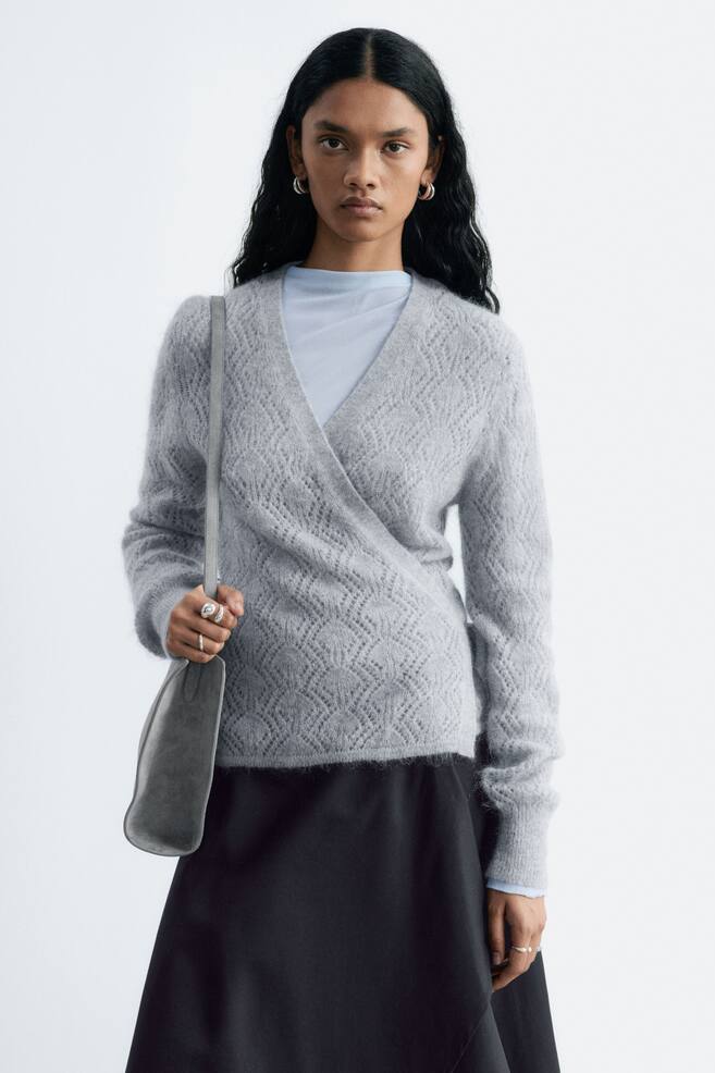 Mohair-Blend Pointelle Cardigan - Grey/Pink - 1