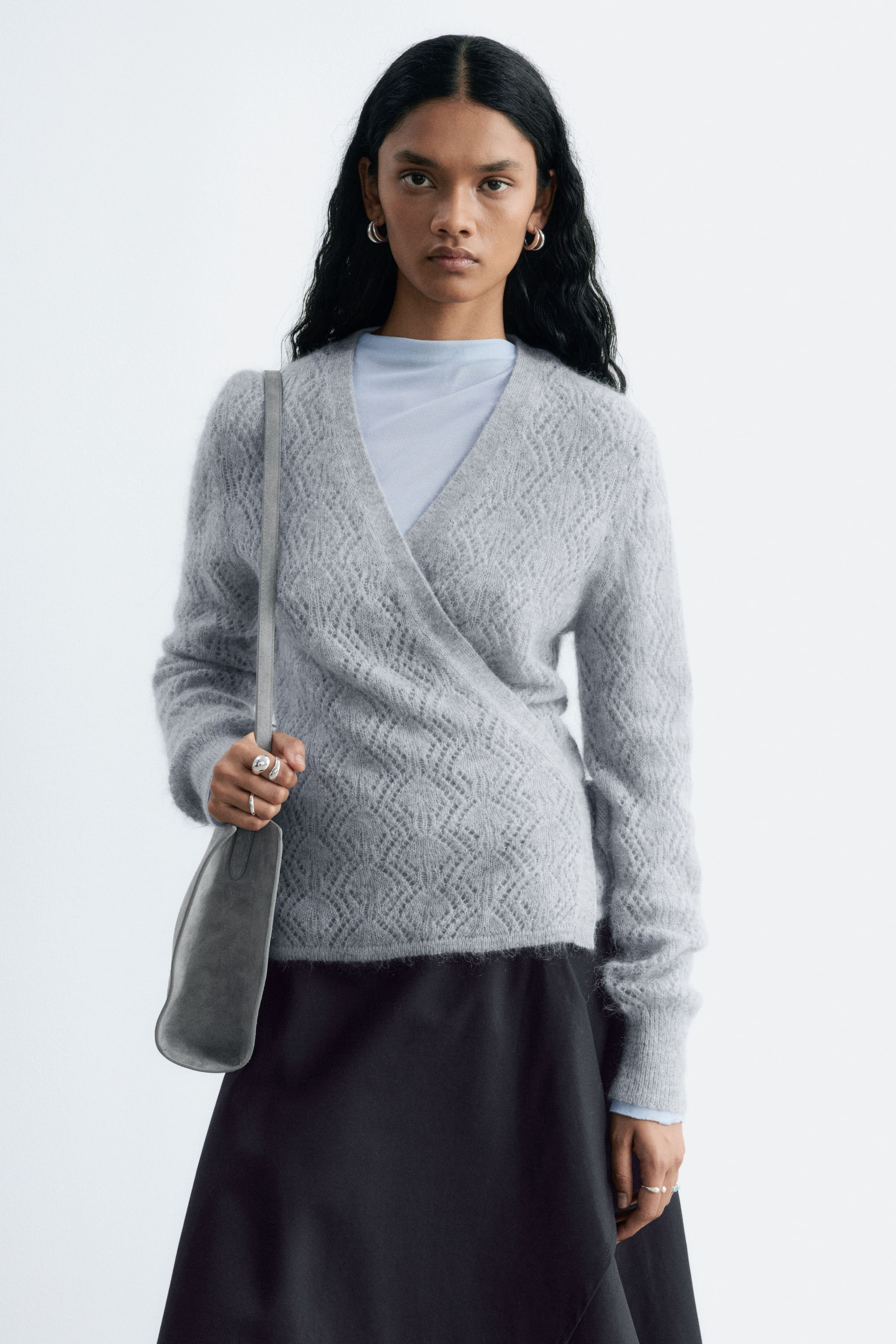 View larger image: Mohair-Blend Pointelle Cardigan - Grey - Ladies | H&M GB 1
