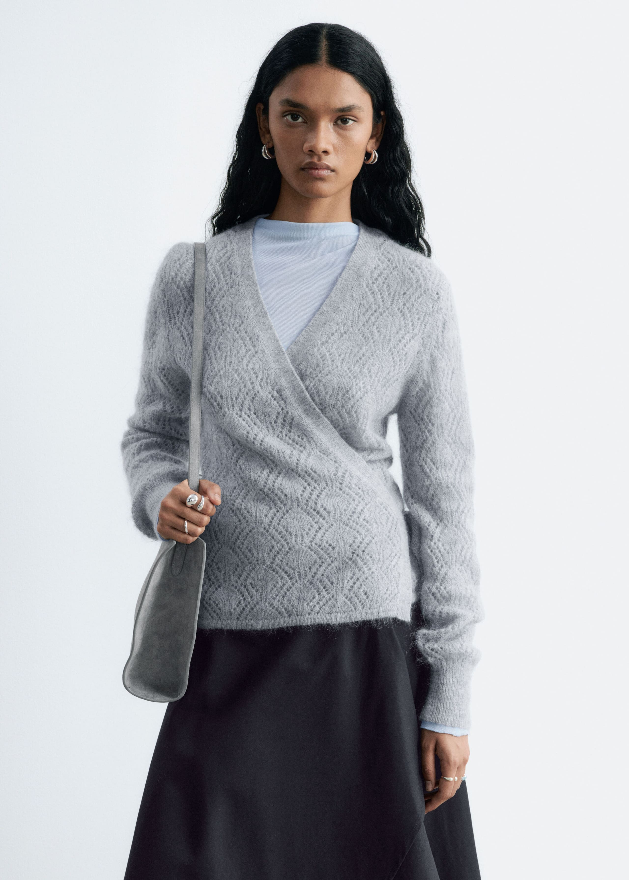 Mohair-Blend Pointelle Cardigan – Grå – lookbook