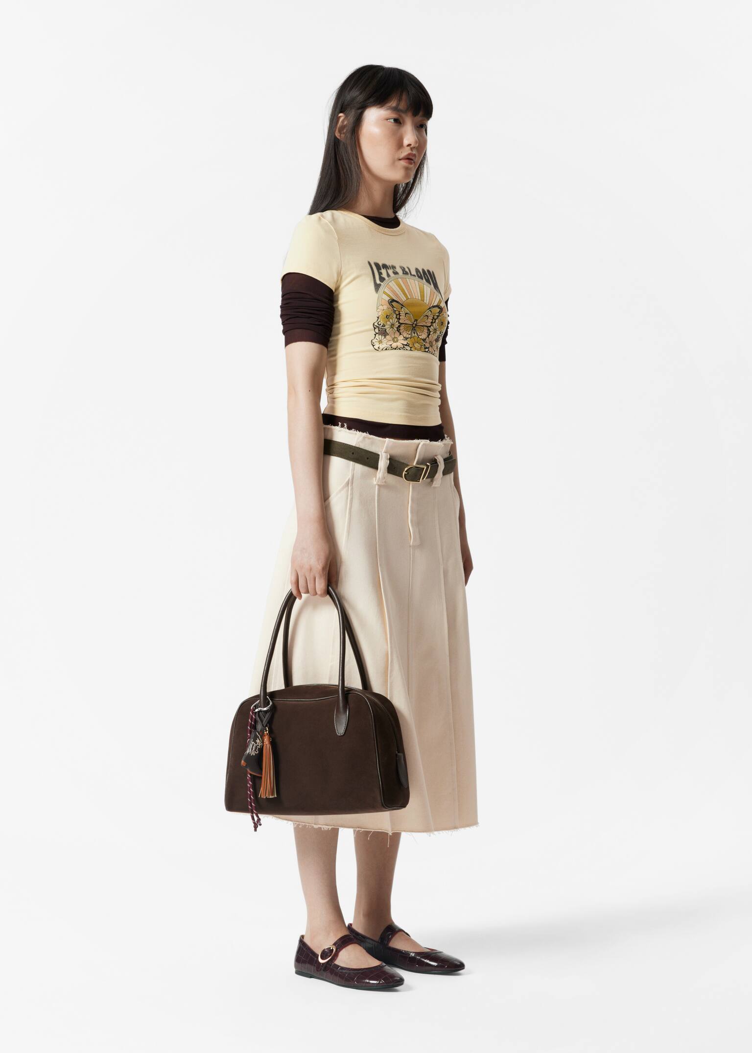 T-shirt met kapmouwtjes - Beige Print/Blauw gestreept/White Print - 5