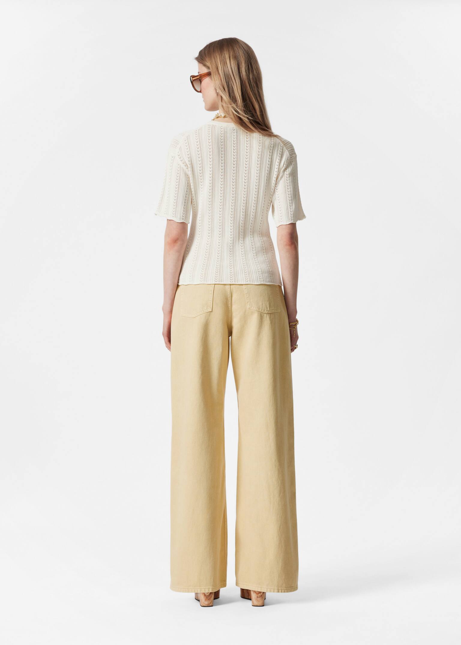 T-shirt in maglia pointelle - Crema/Blu polvere - 5