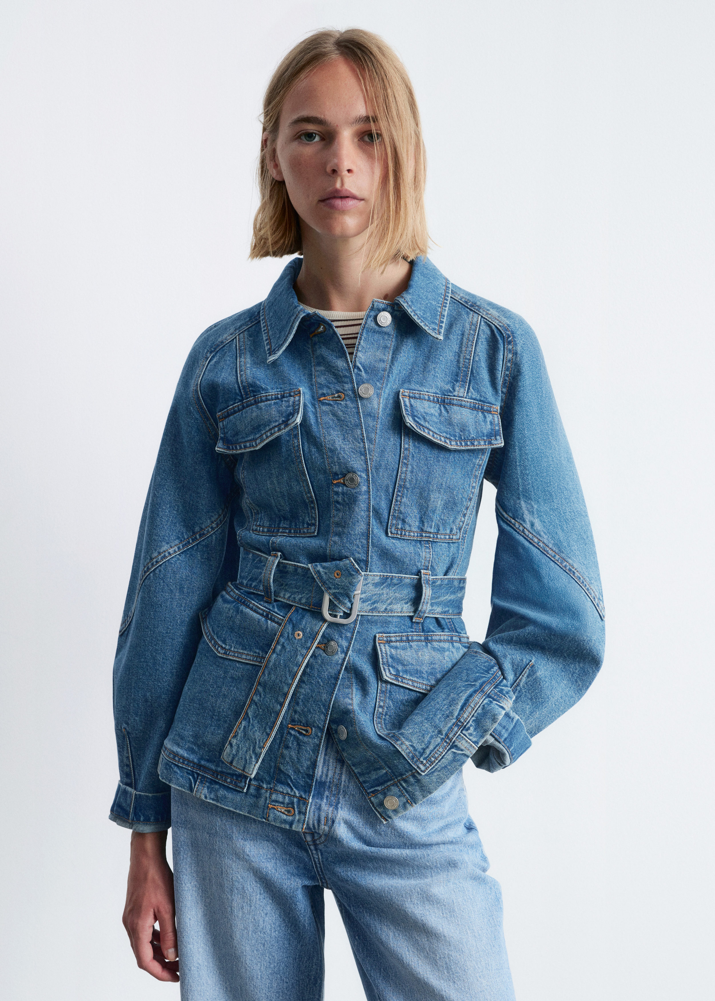 Herlipto Belted Denim Long Jacket Sサイズ BELTED TRF DENIM JACKET - Dark indigo | ZARA United States