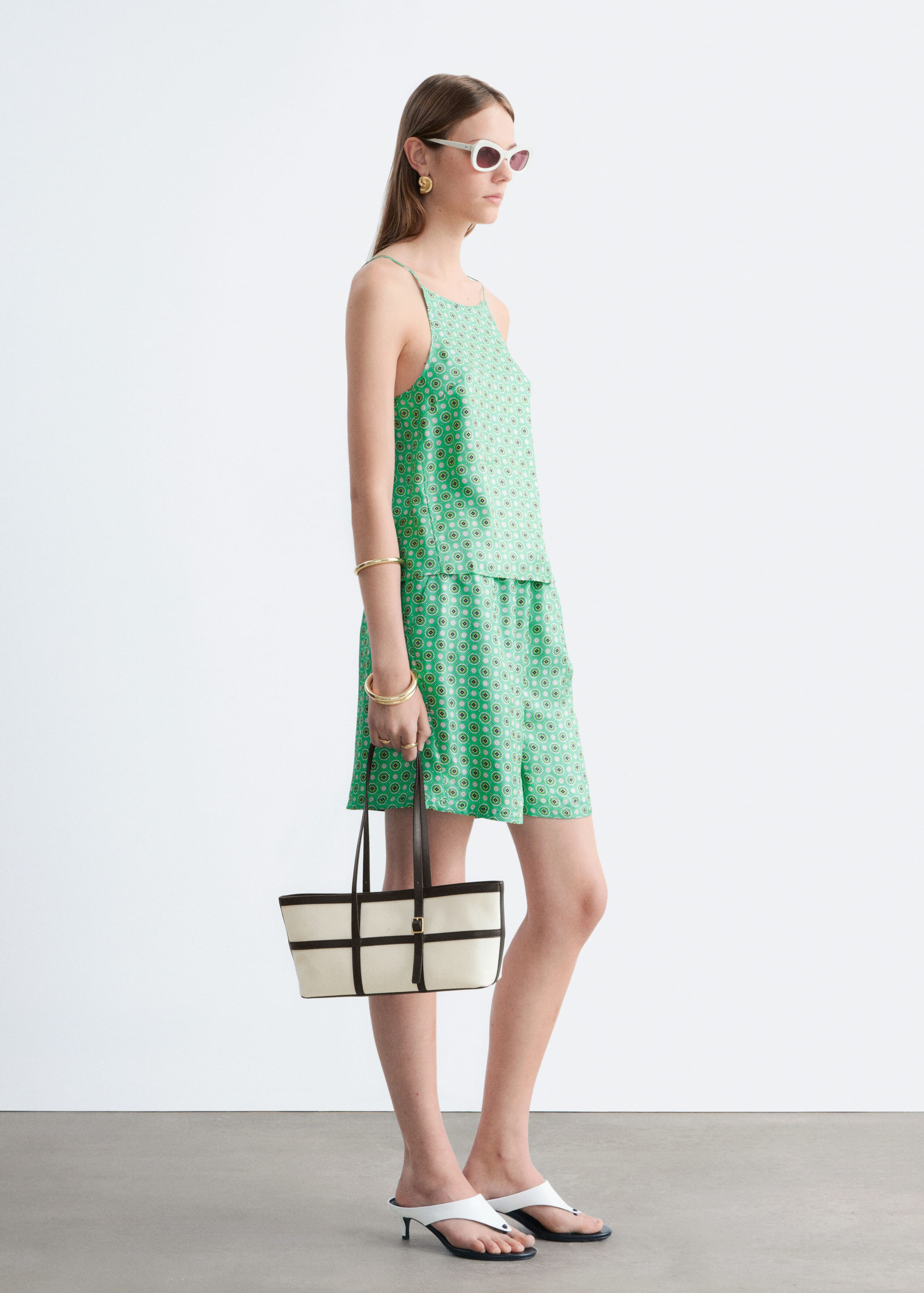 Short en soie à cordon de serrage - Vert/Imprimé - Lookbook