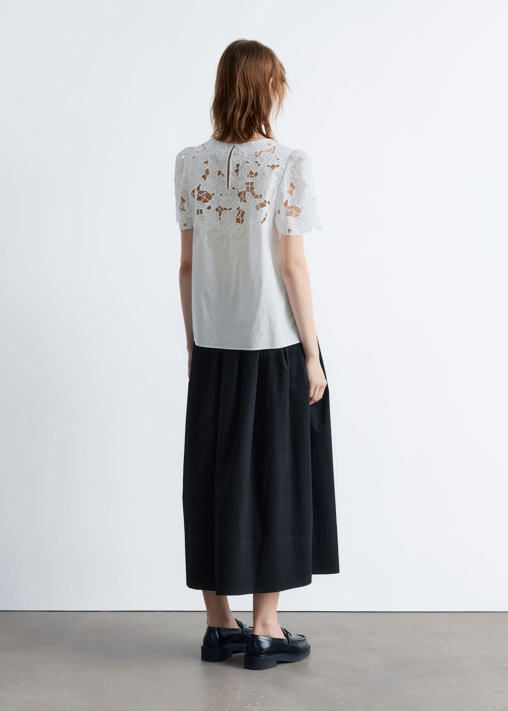 Image of Short-Sleeve Floral-Embroidery Blouse