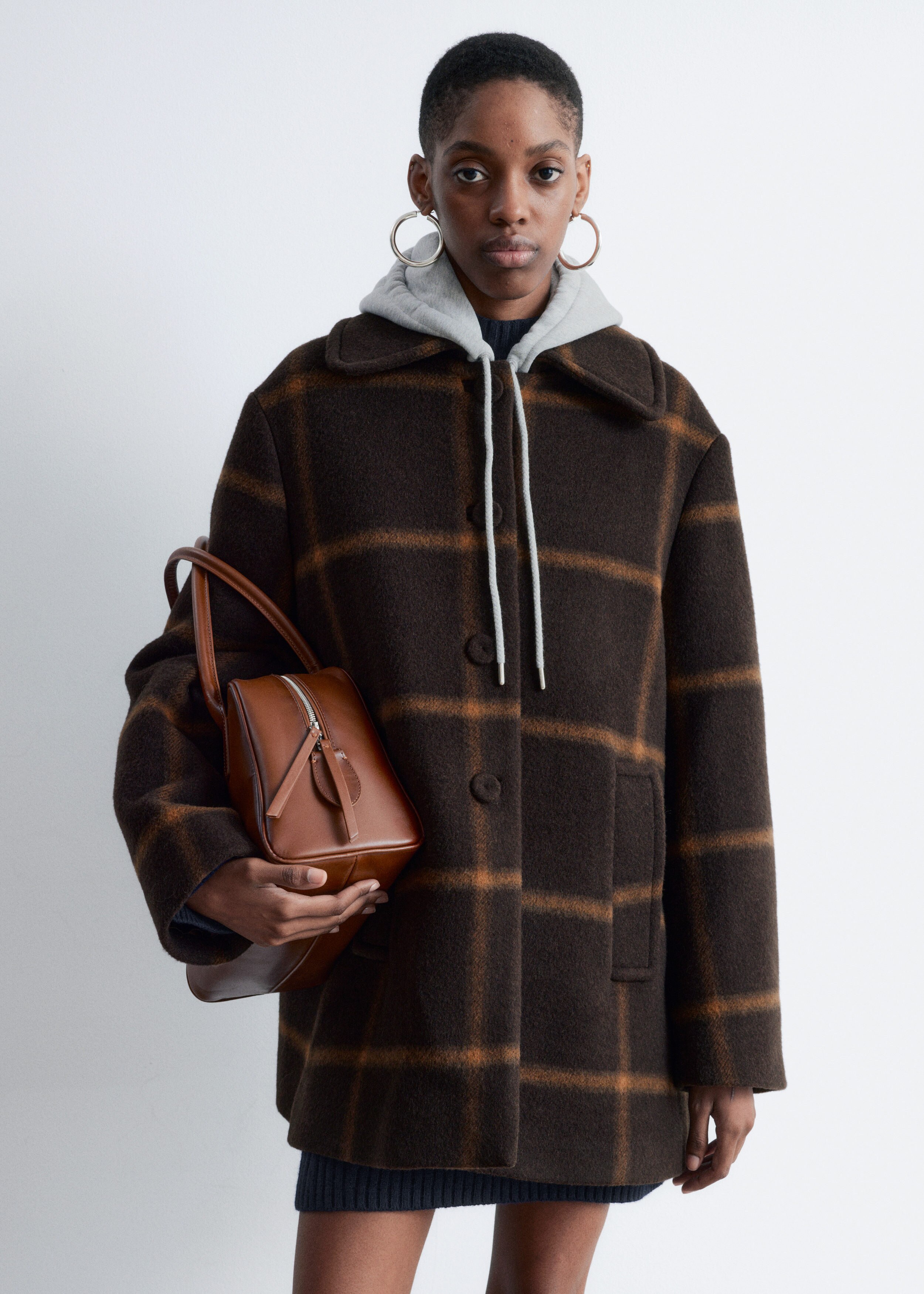 ジャケット・アウター Her lip to Checked Pattern Wool Coat A-line Wool Coat - Brown Checked - Coats - & Other Stories US