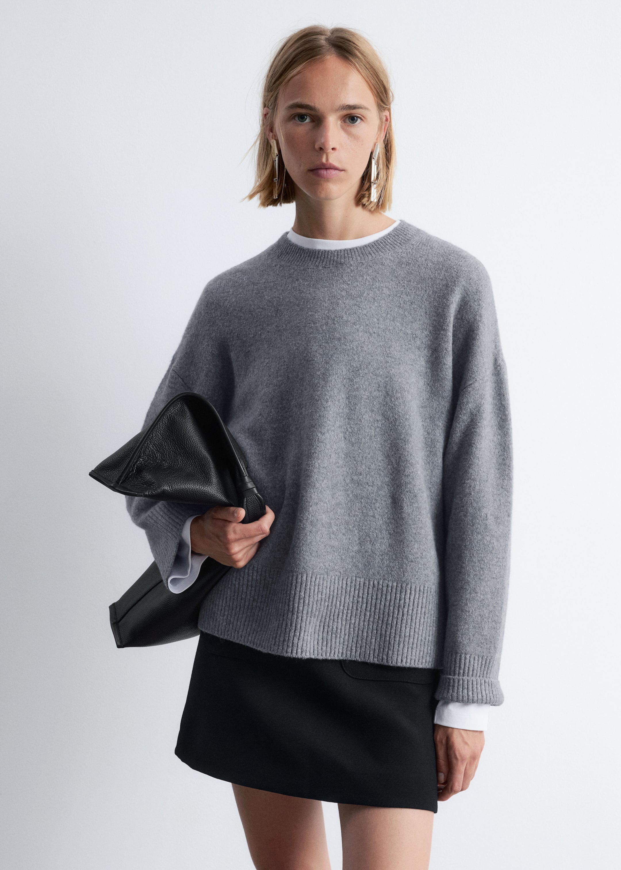 Visa större bild: Stickad tröja med avslappnad passform - Grå/Melange - DAM | H&M FI 1