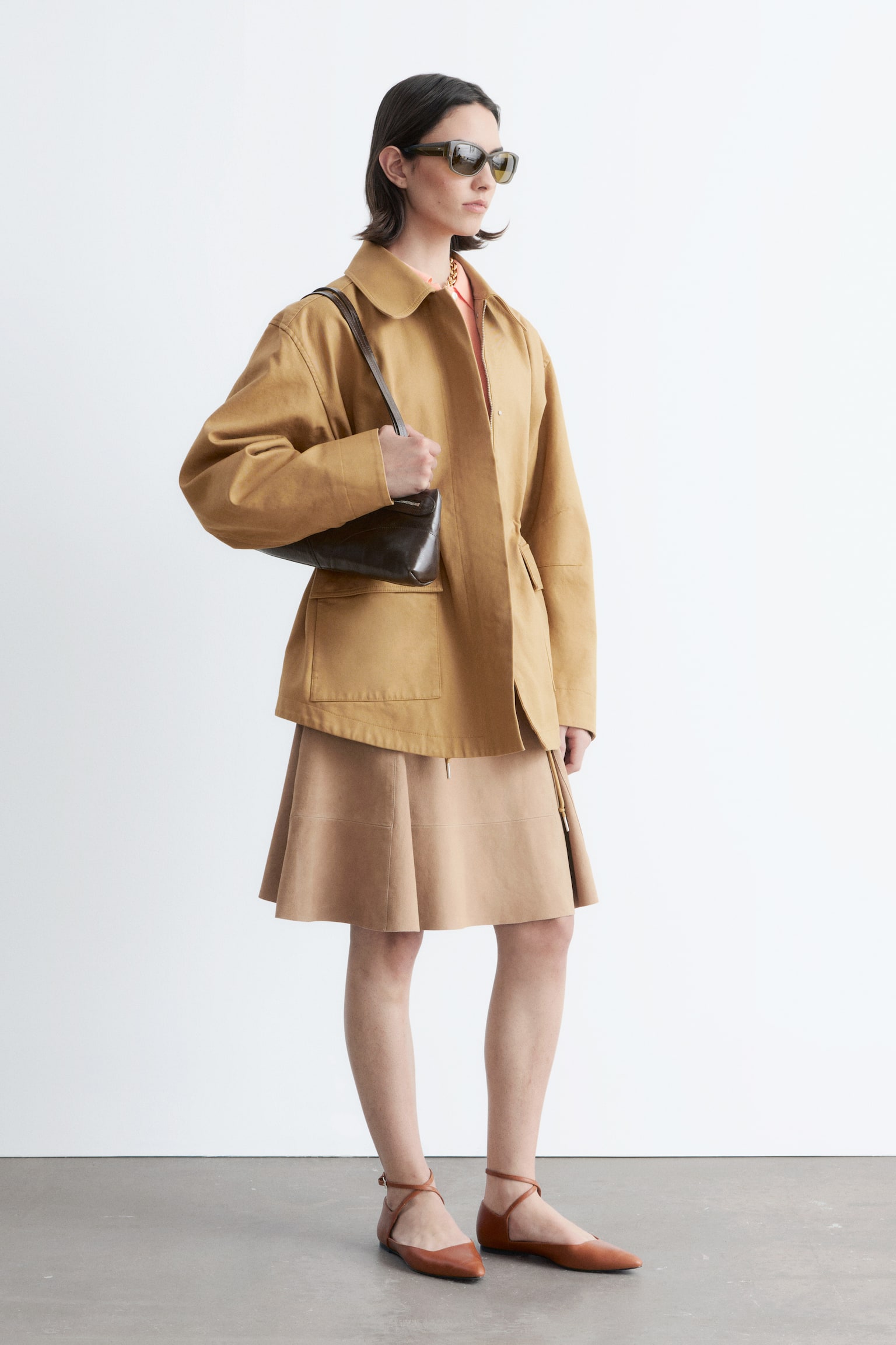 Veste utilitaire oversize à cordon de serrage - Jaune moutarde/Marron foncé - 4