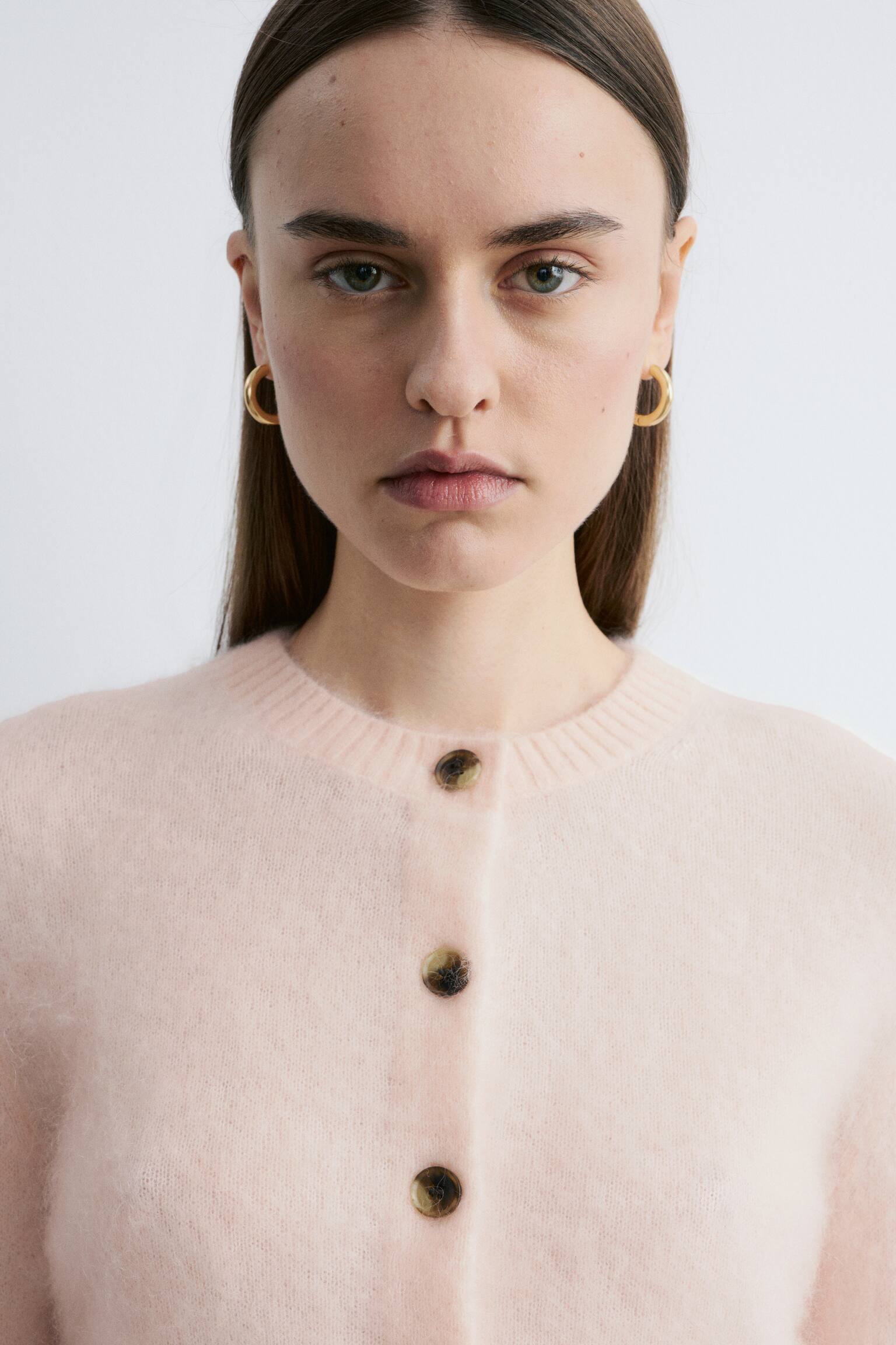 Cardigan i børstet mohairblend - Fersken/Kamel/Sort/Lys turkis - 5