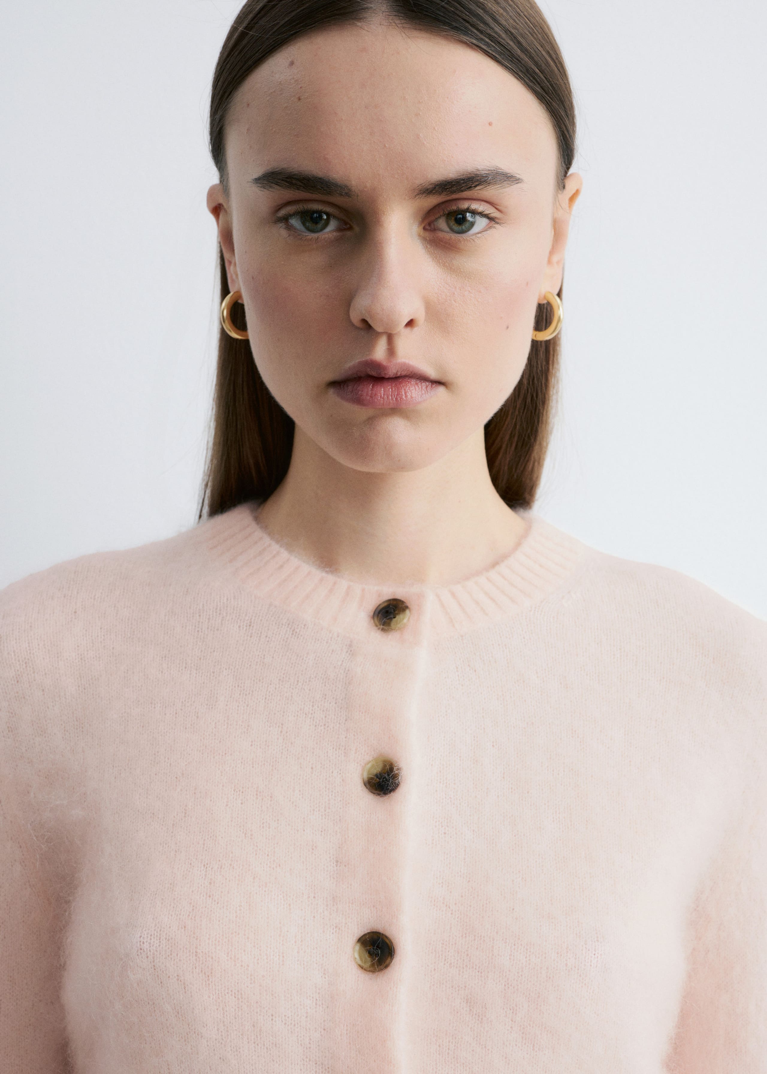 Cardigan in misto mohair spazzolato - Pesca - Lookbook