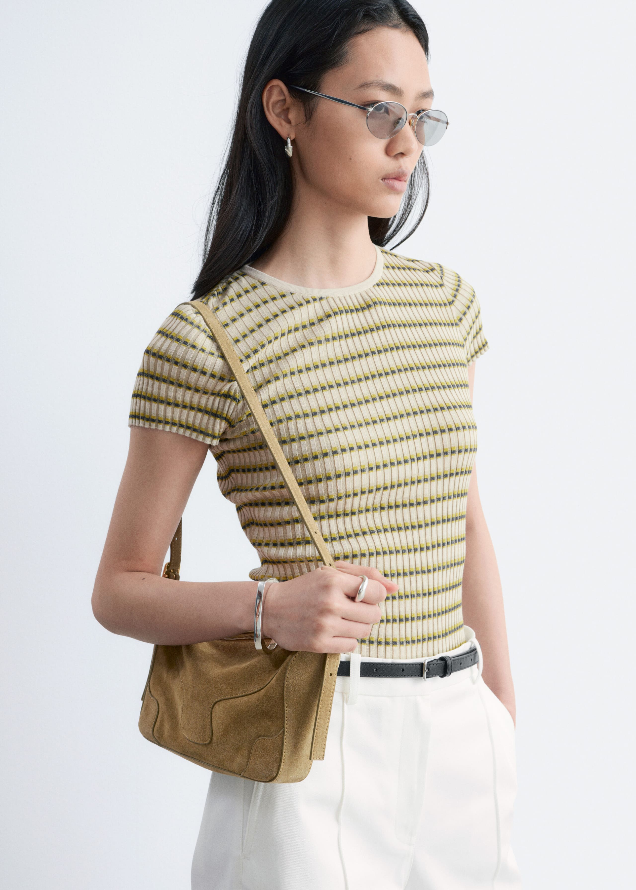 Image of Striped Rib-Knit T-shirt