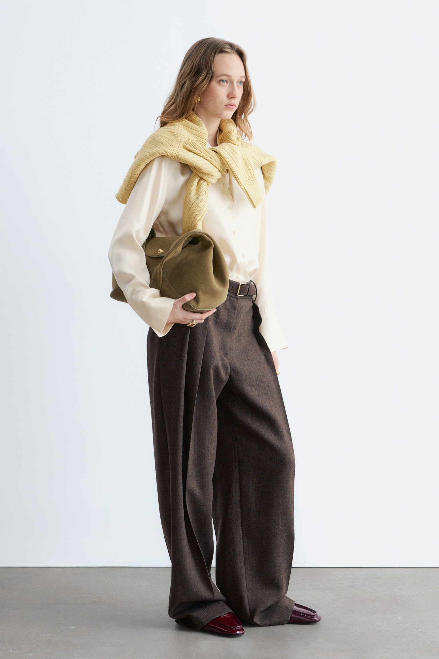 Uldbukser med pressefolder - Mørkebrun - 3