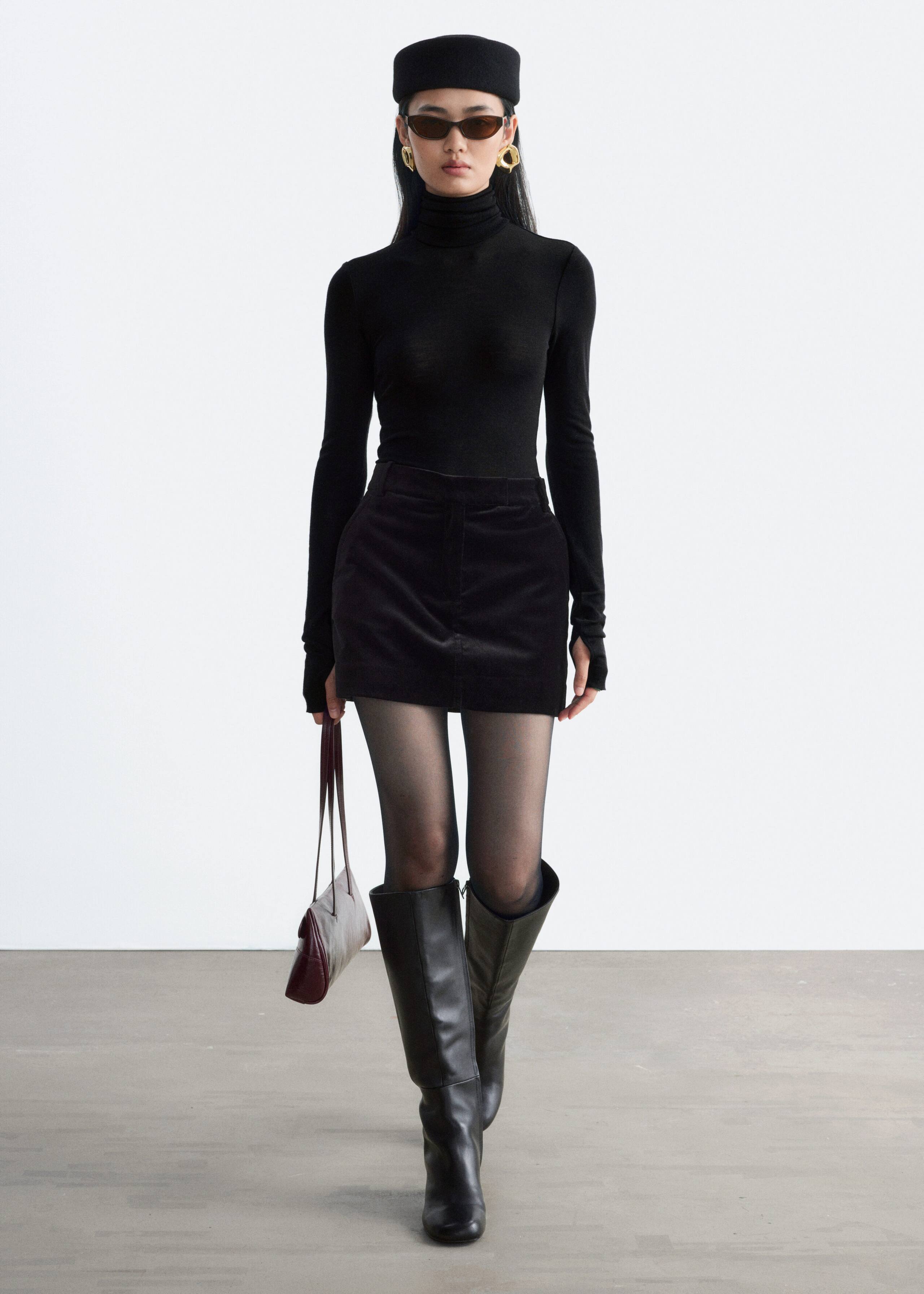 Wool Turtleneck Top - Grey - Lookbook