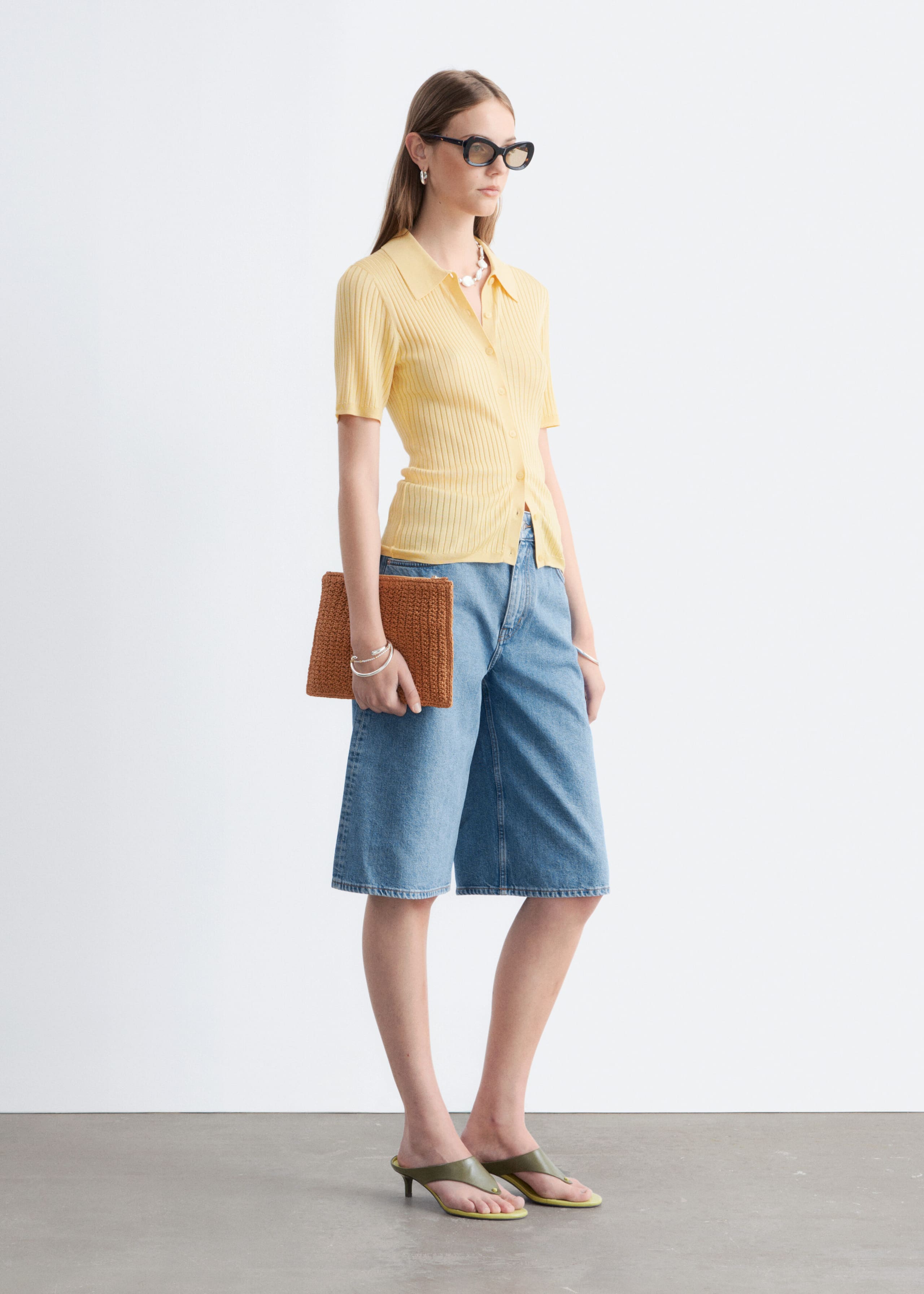 Denim Knee-Length Shorts - Mid Blue - Lookbook