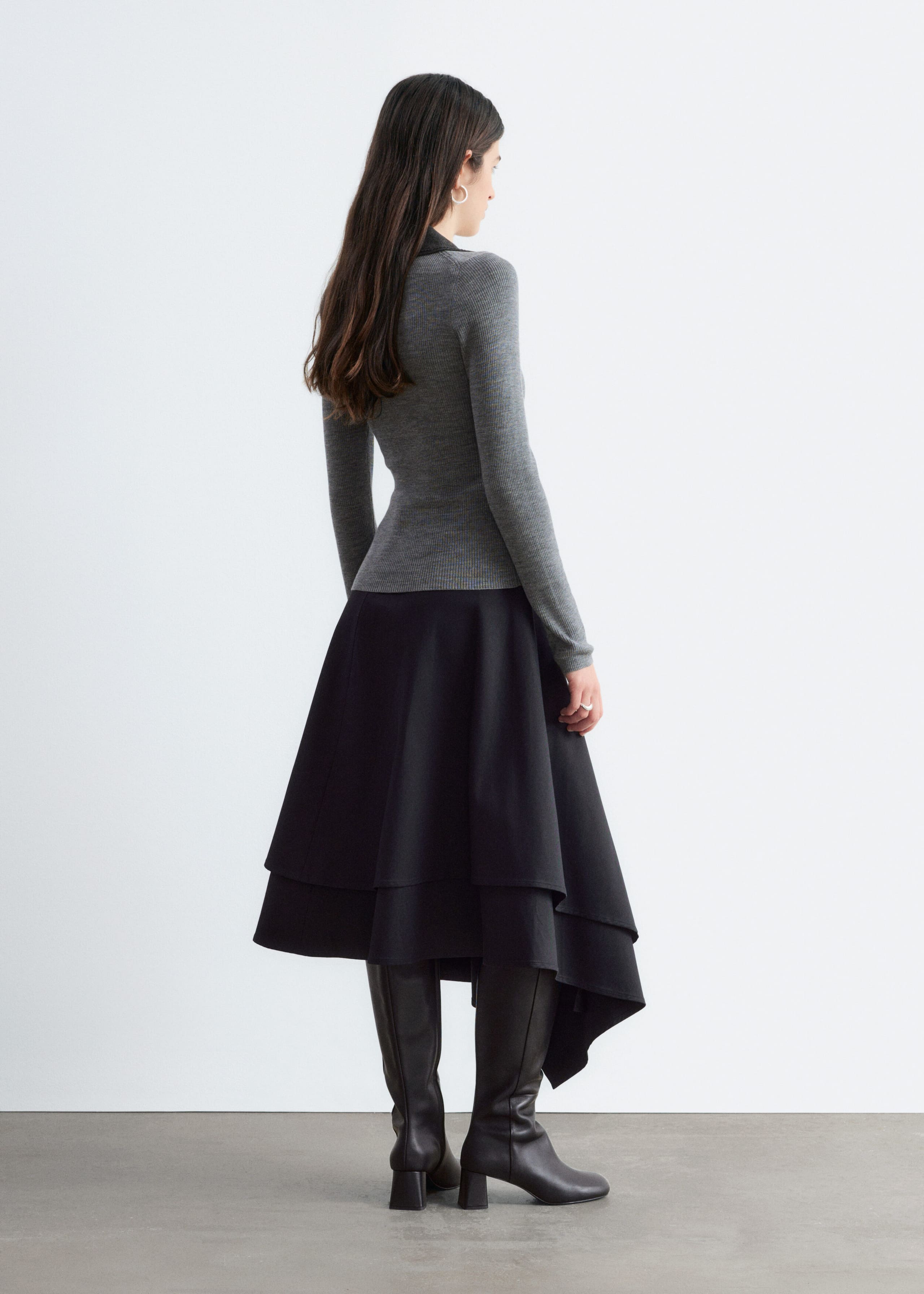 Button-Detail Wool Top - Dark Brown - Lookbook
