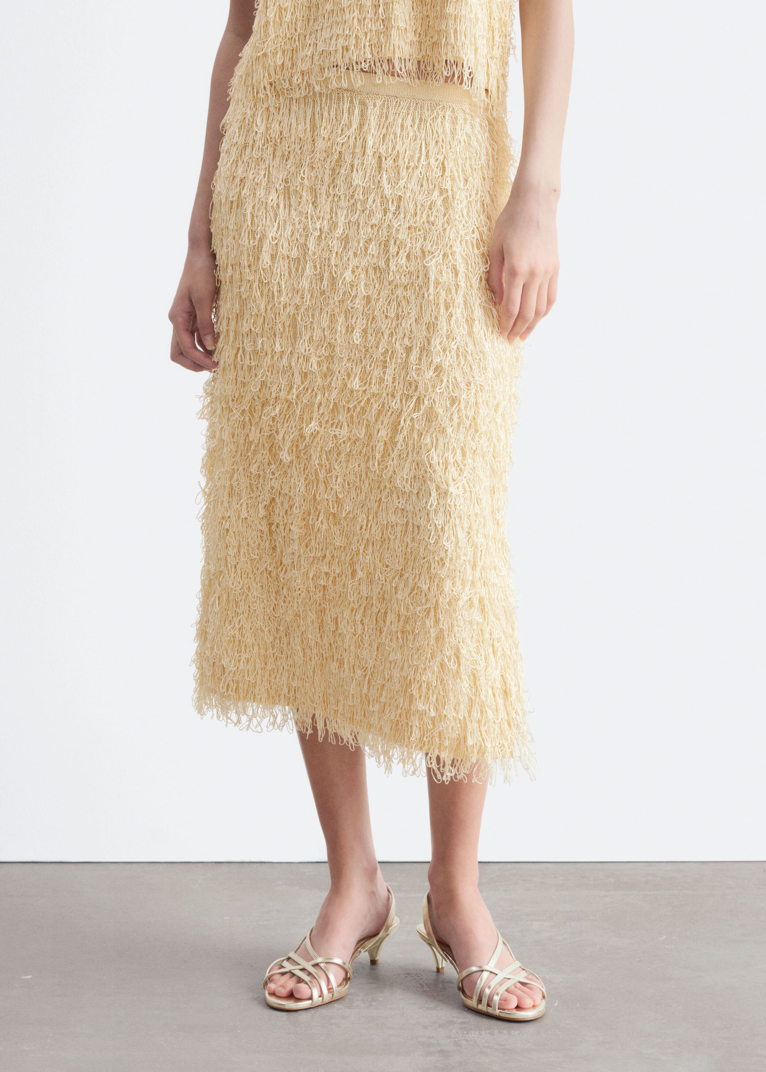 Fringed Pencil Skirt - Cream - Lookbook