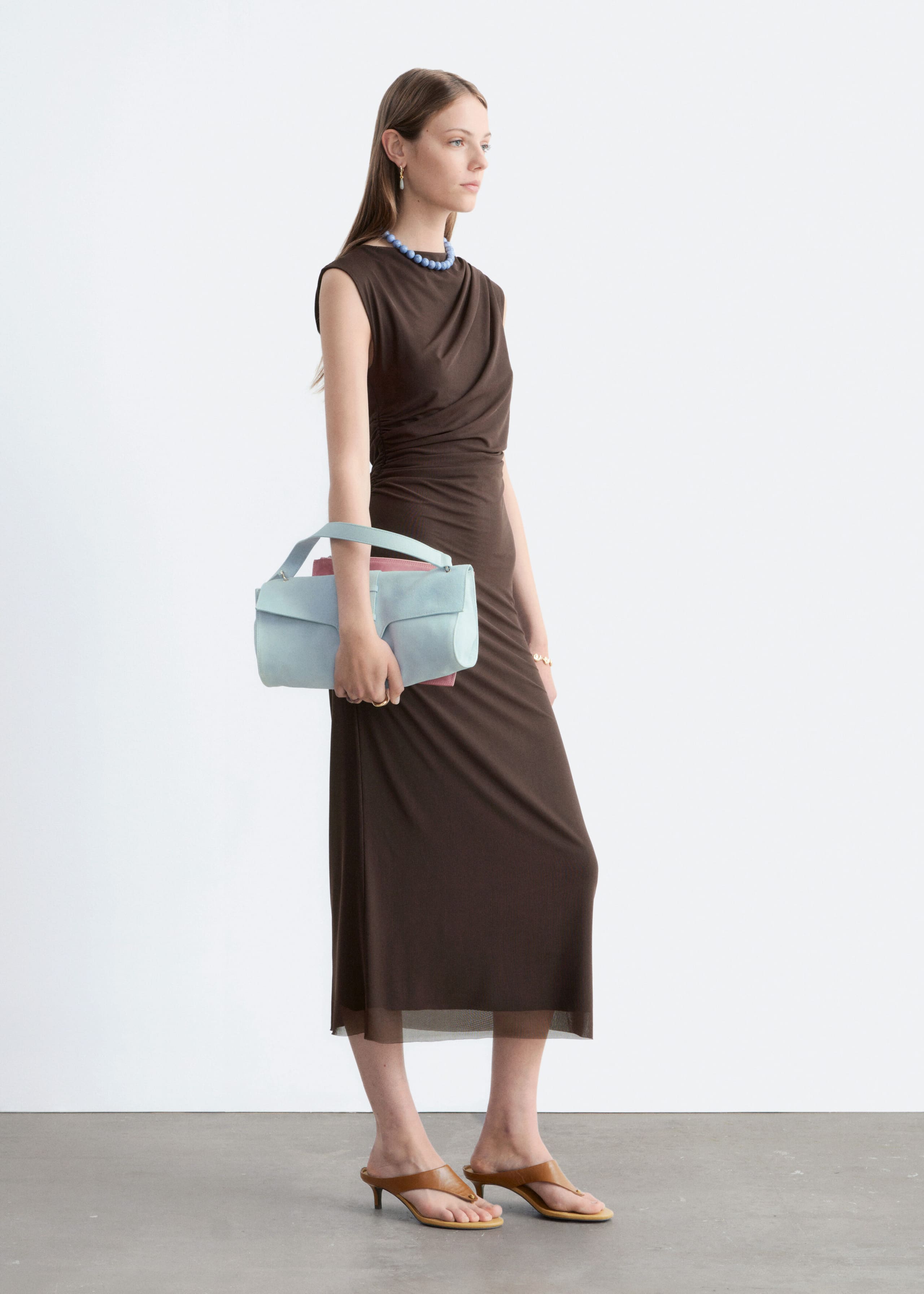 Sleeveless Draped Maxi Dress - Dark Brown - Lookbook