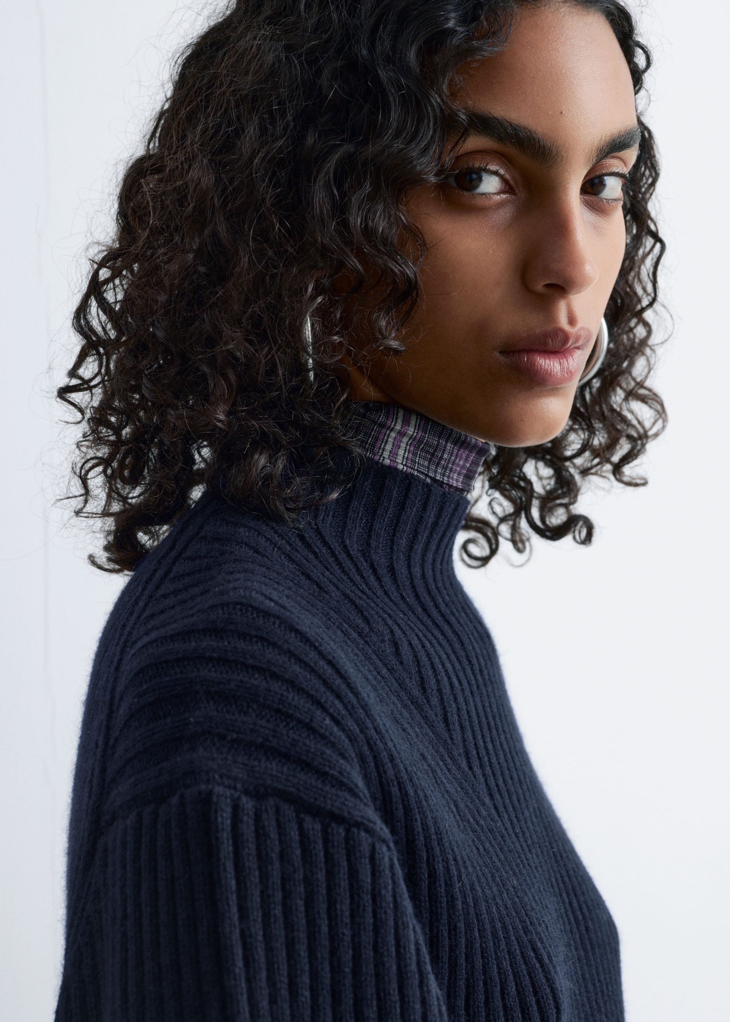 Image of Rib-Knit Mock-Neck Mini Dress