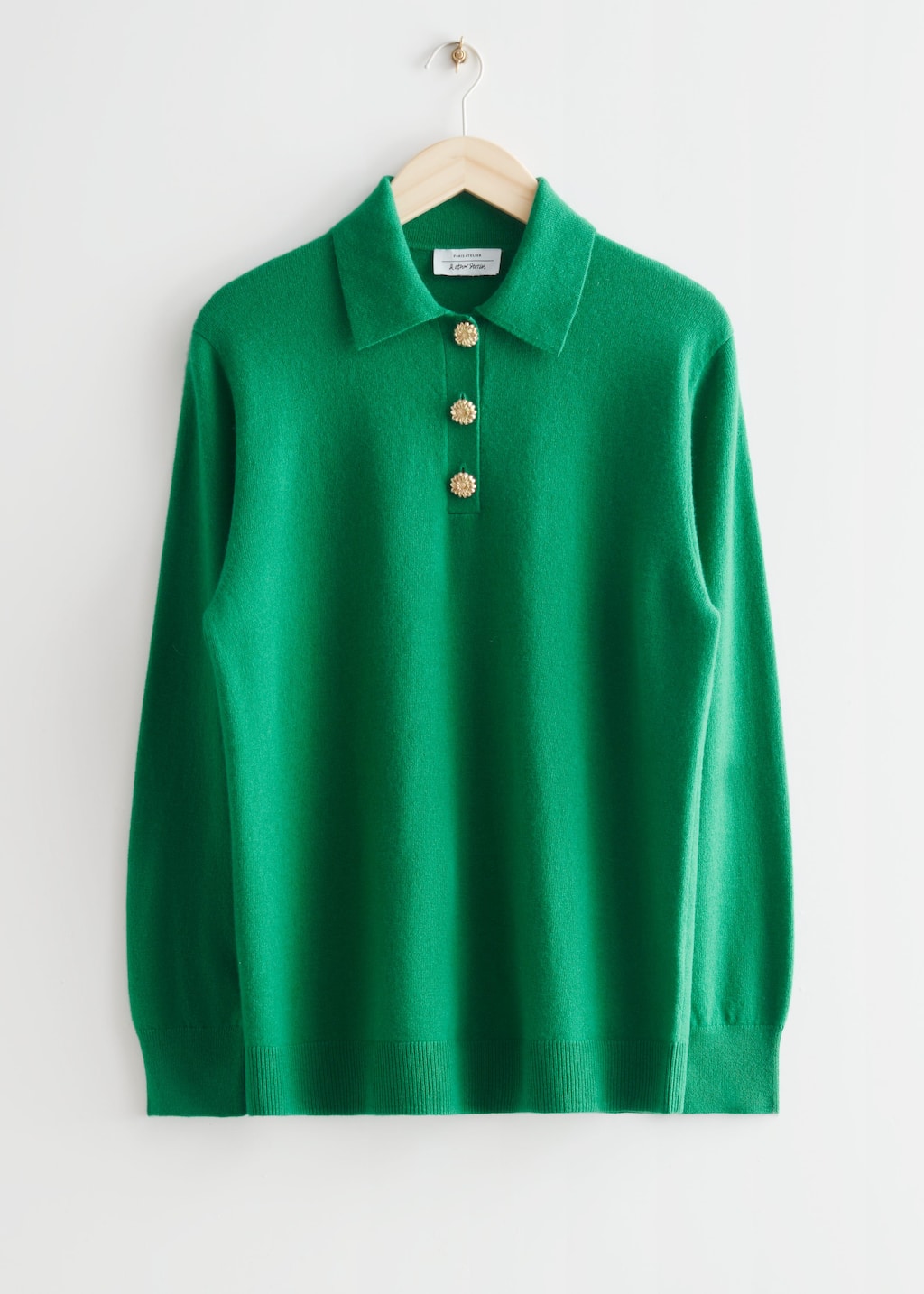 Pull polo en tricot de laine - Vert - Still Life