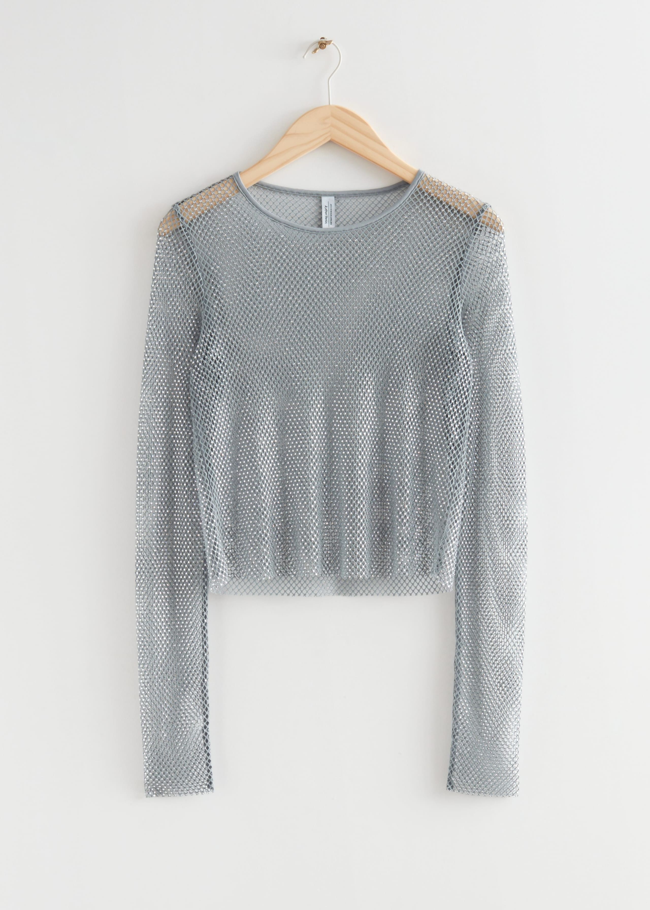 Durchscheinendes Crop-Top mit Pailletten - Silber - Stillleben