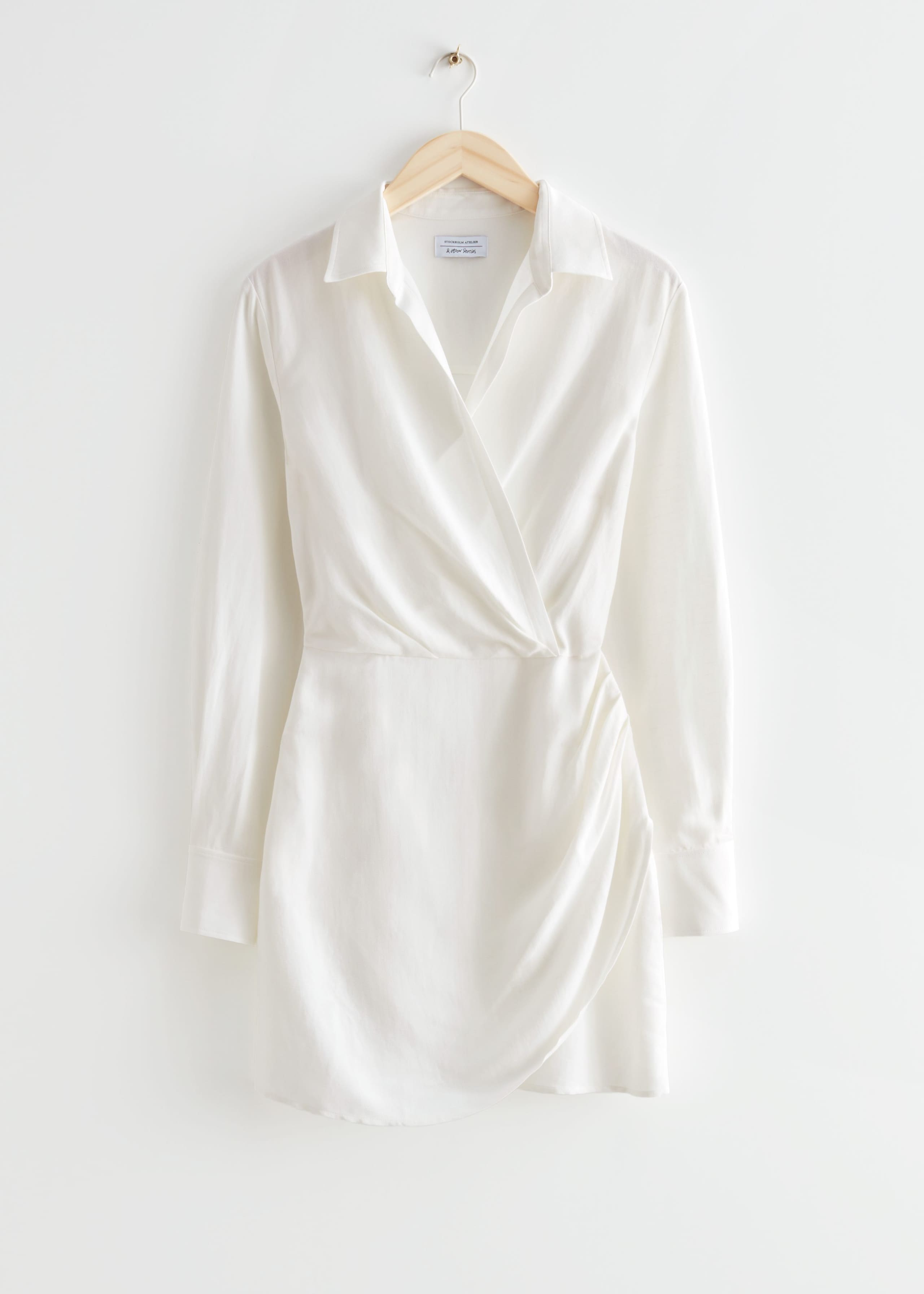 Collared Mini Wrap Dress - White - Still Life