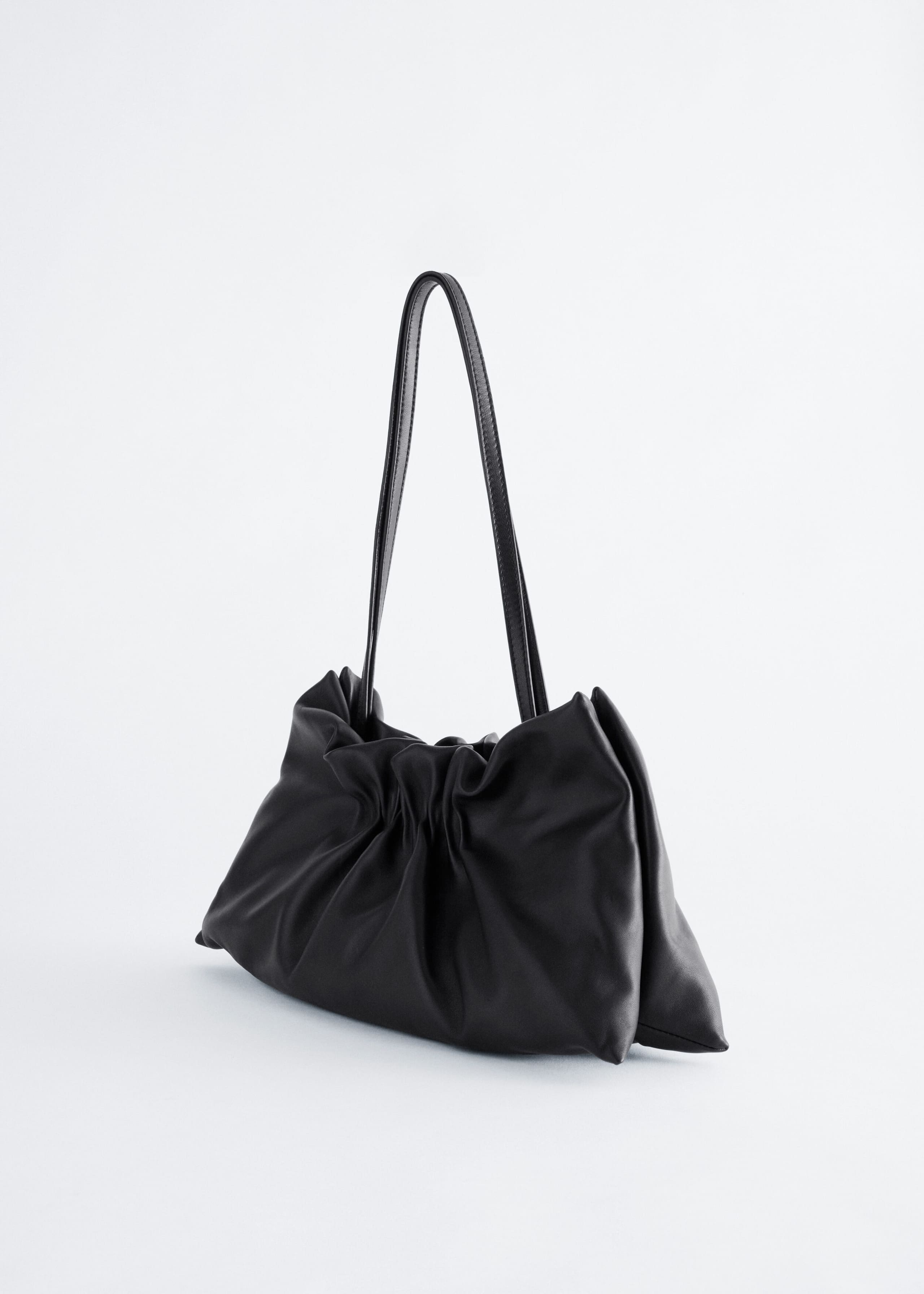 Ruched Leather Shoulder Bag - Black - Still Life